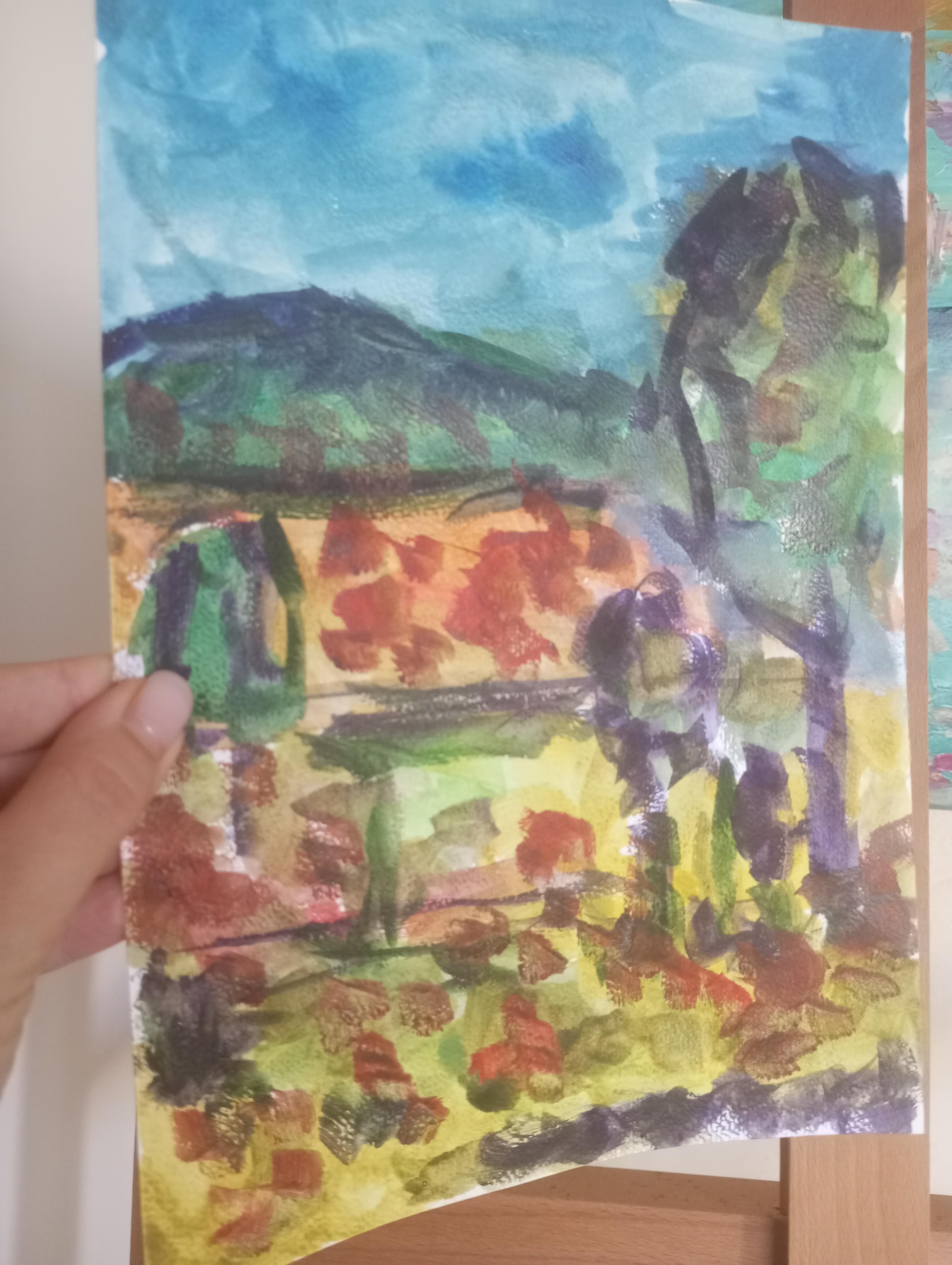 Paysage impressionniste contemporain, nature, peinture à l'eau sur papier en vente 5