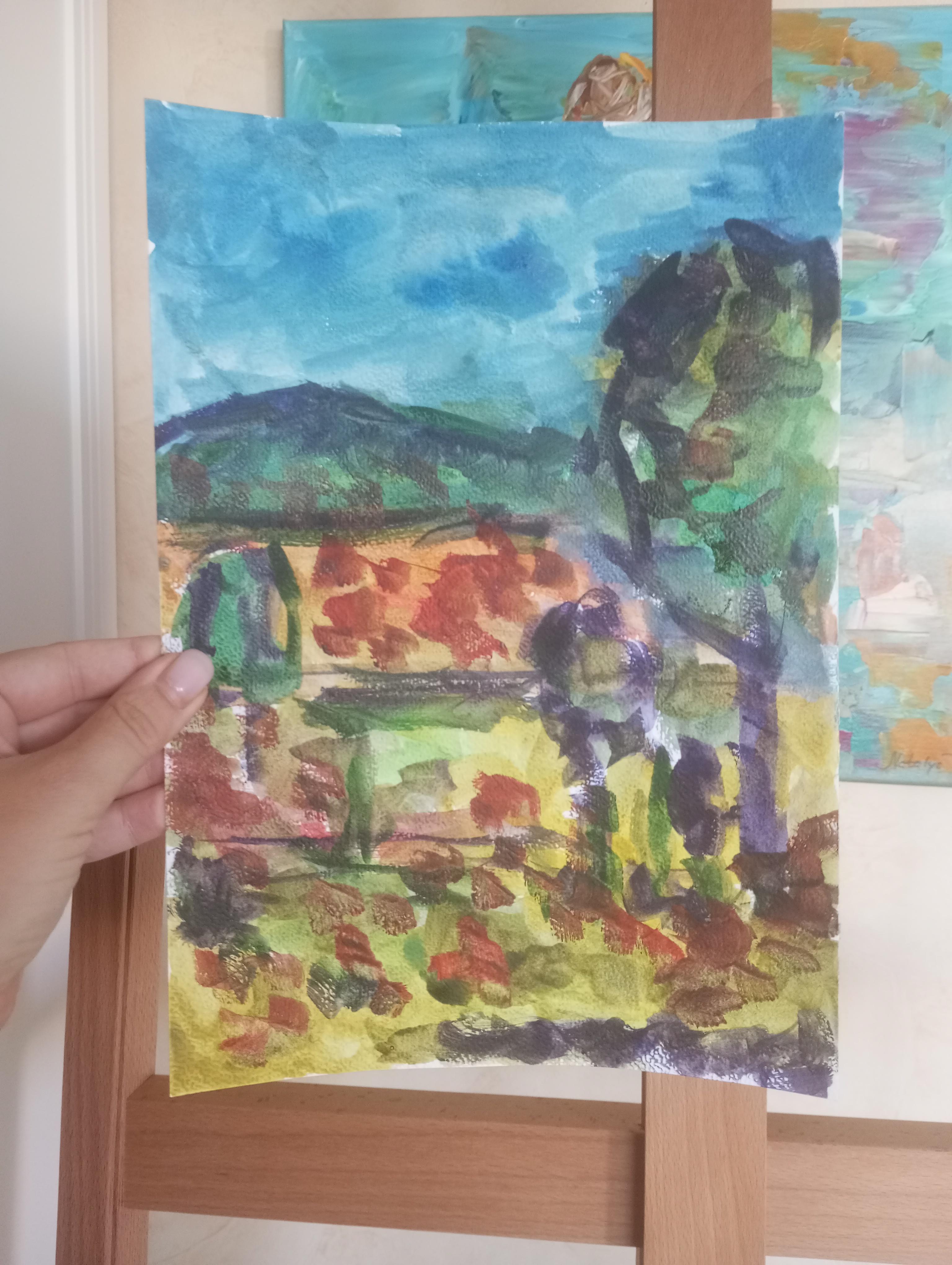 Paysage impressionniste contemporain, nature, peinture à l'eau sur papier en vente 6