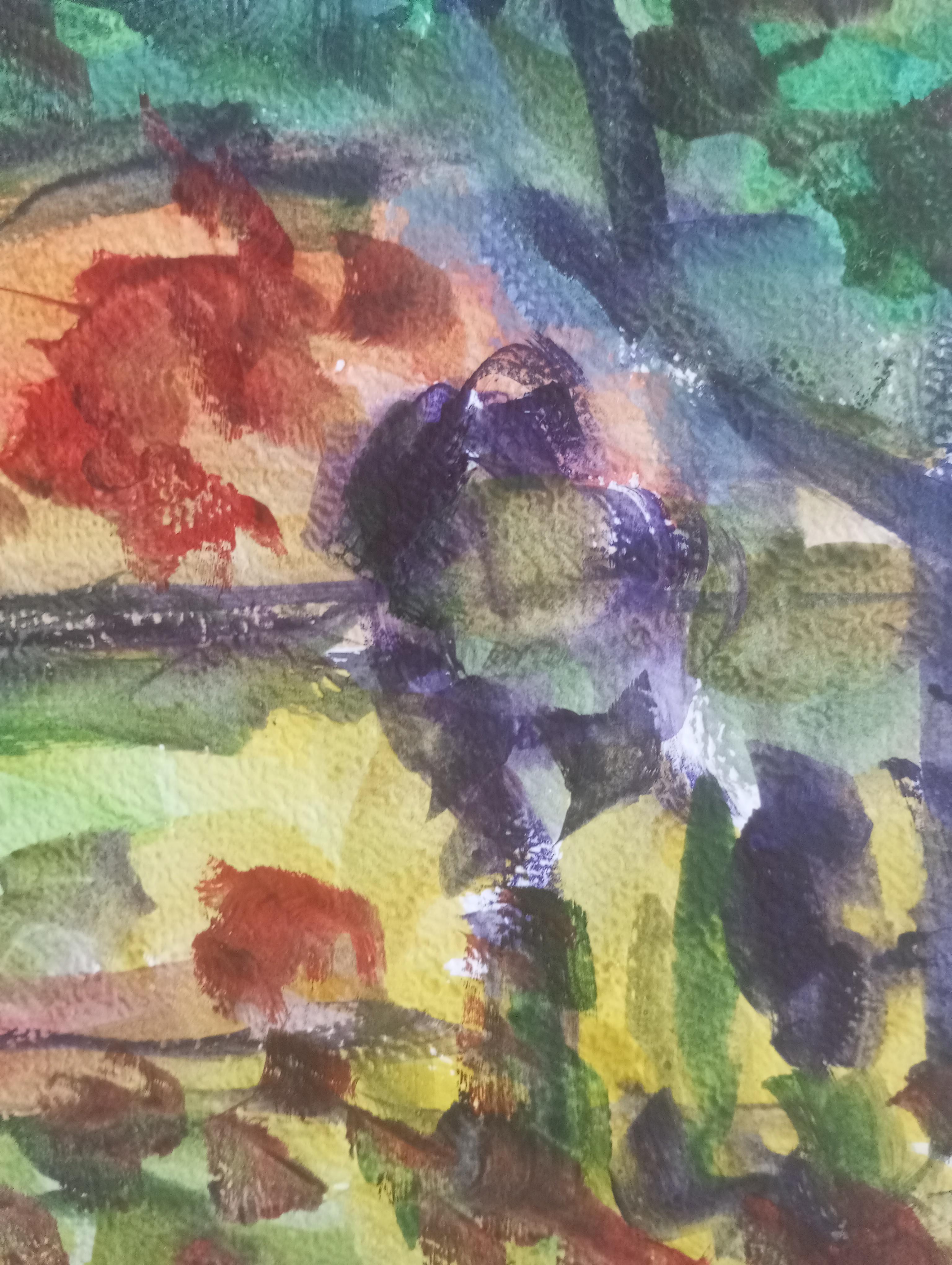 Paysage impressionniste contemporain, nature, peinture à l'eau sur papier en vente 7