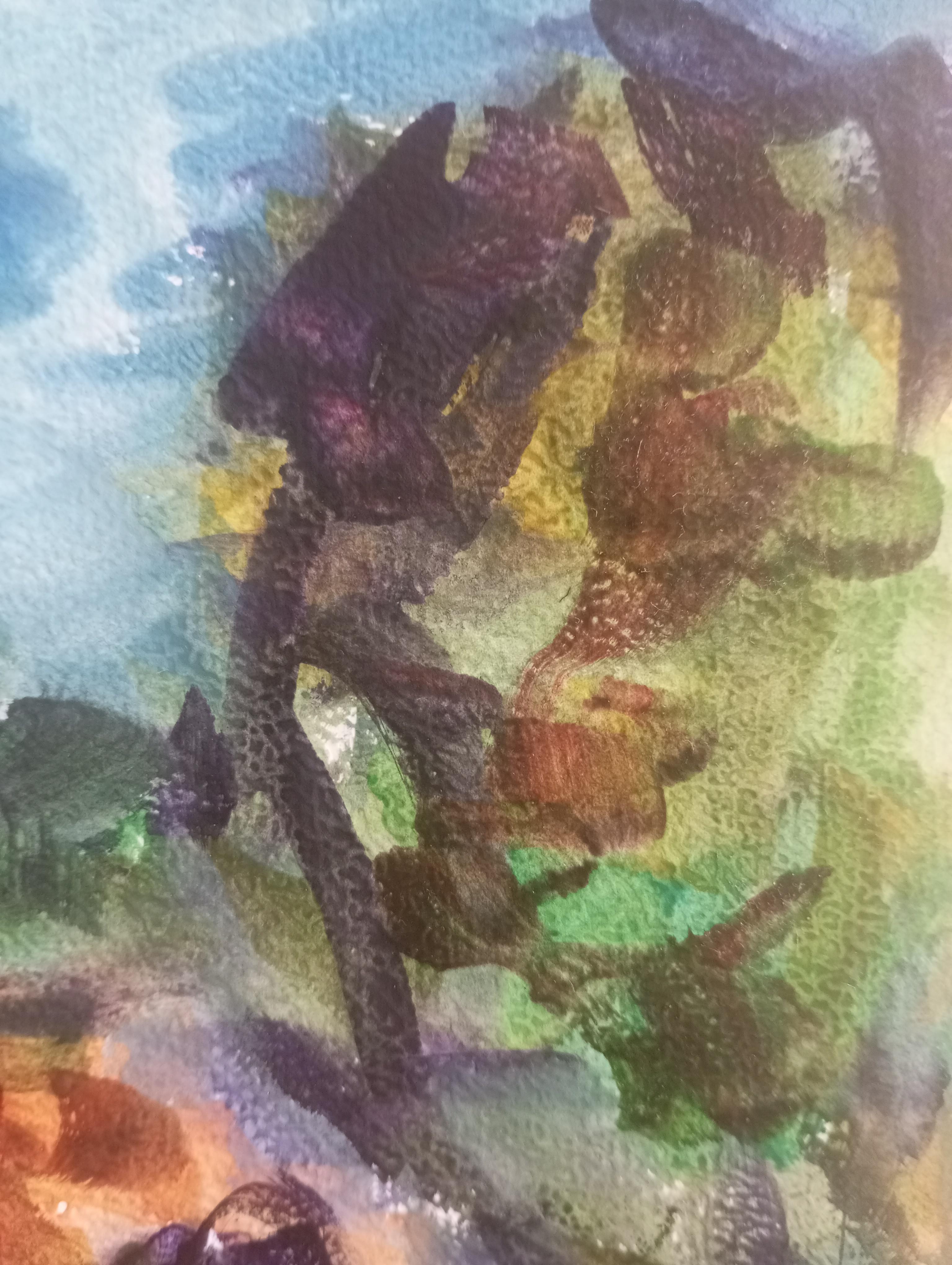 Paysage impressionniste contemporain, nature, peinture à l'eau sur papier en vente 8