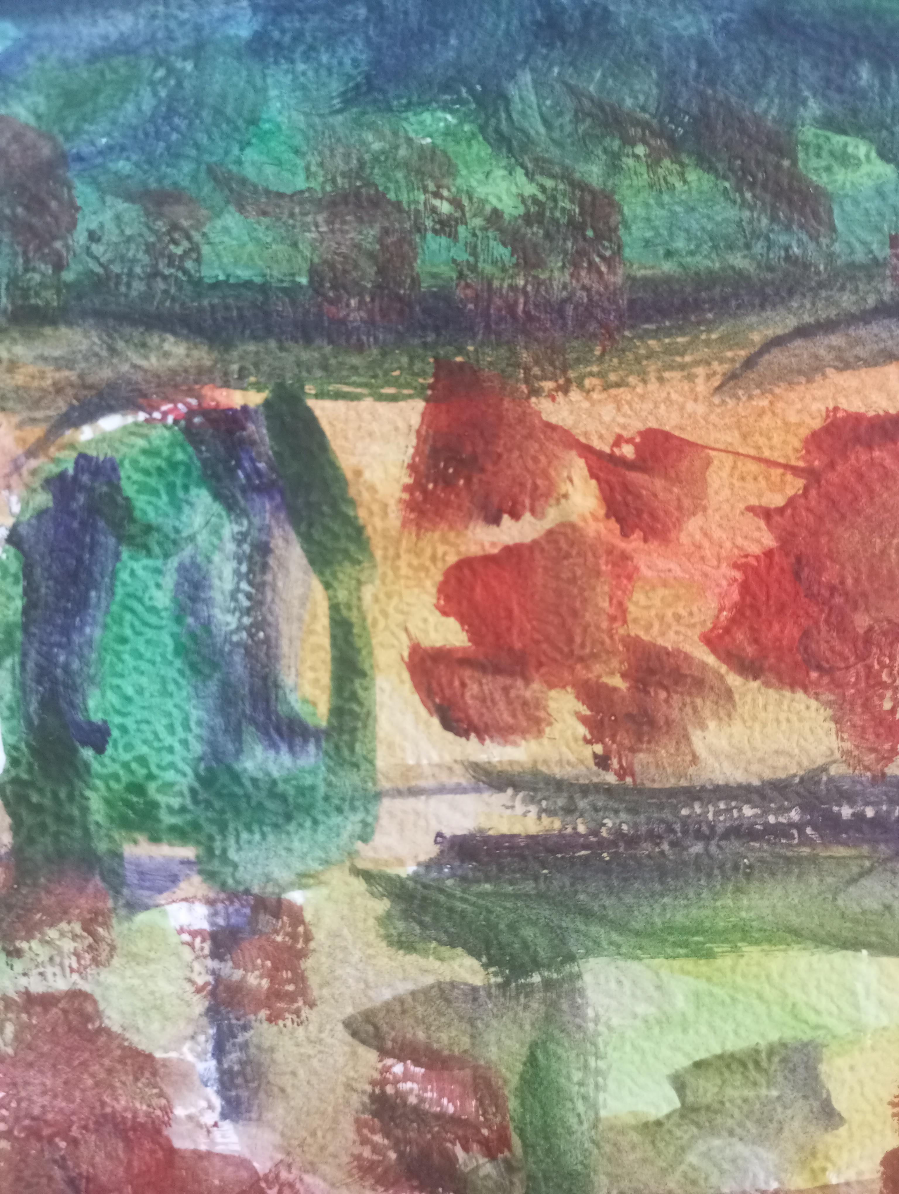 Paysage impressionniste contemporain, nature, peinture à l'eau sur papier en vente 9