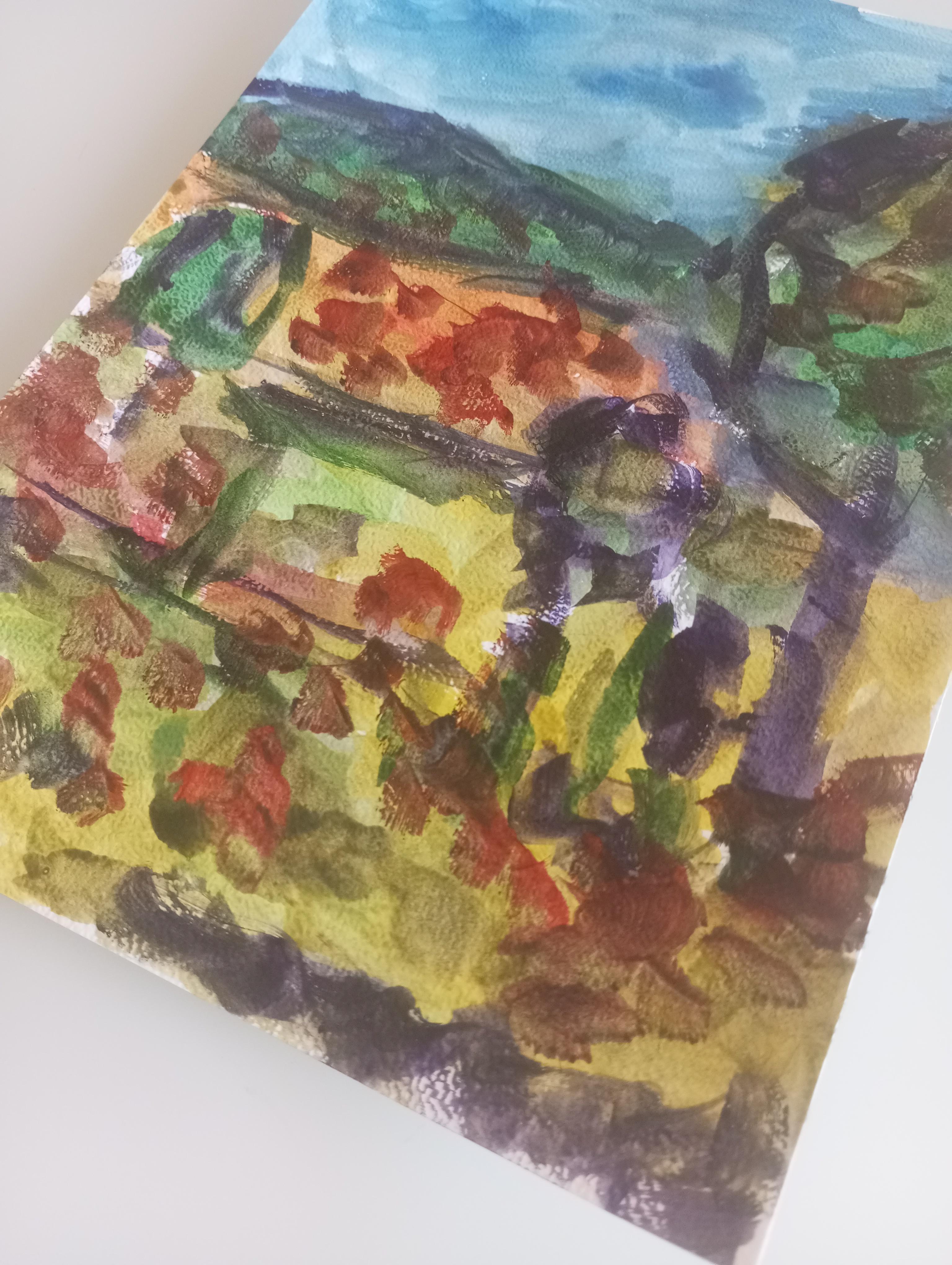 Paysage impressionniste contemporain, nature, peinture à l'eau sur papier en vente 10