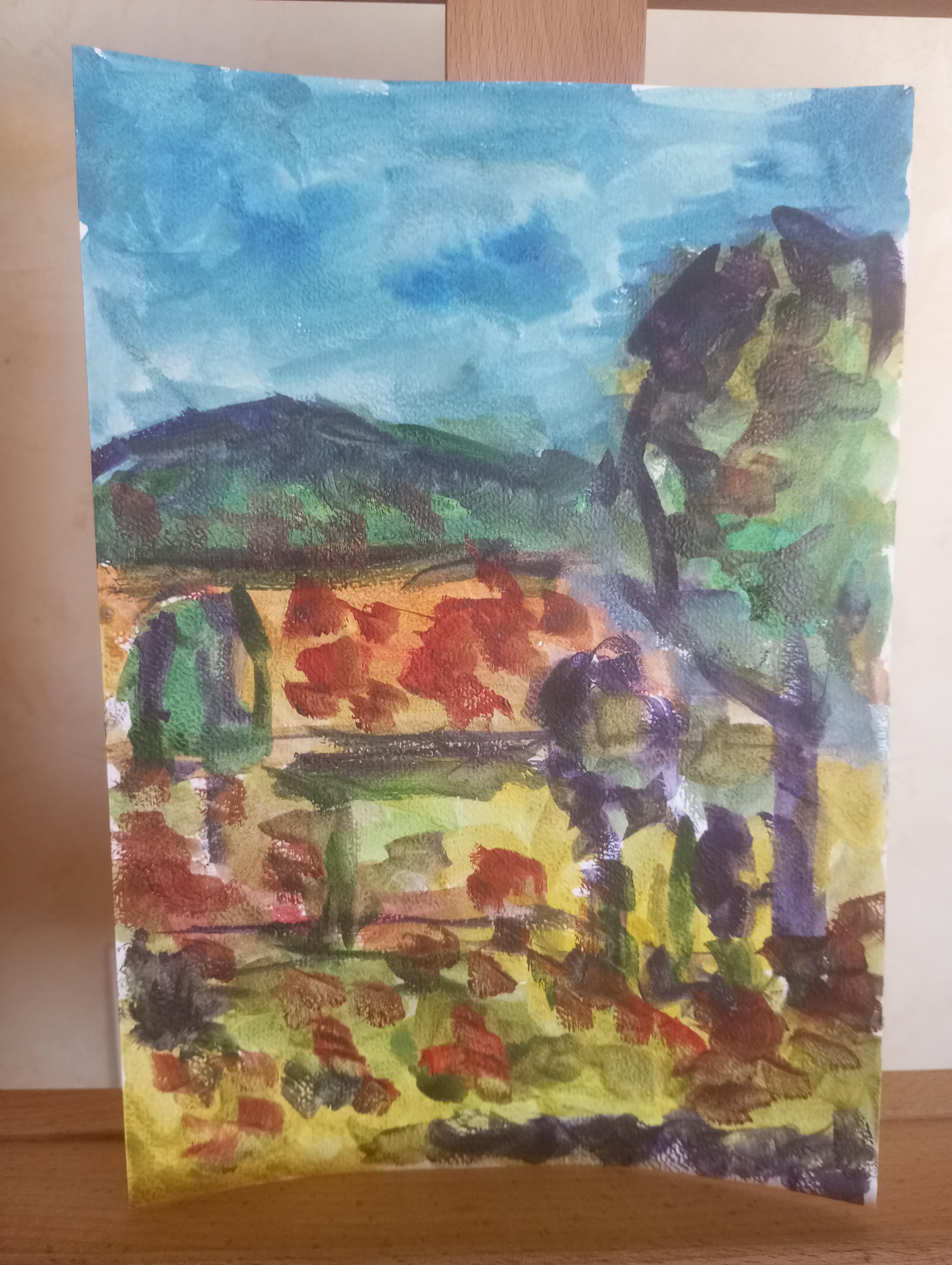 Paysage impressionniste contemporain, nature, peinture à l'eau sur papier en vente 2