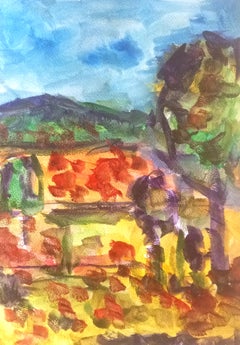 Paisaje impresionista contemporáneo naturaleza pintura acuarela sobre papel