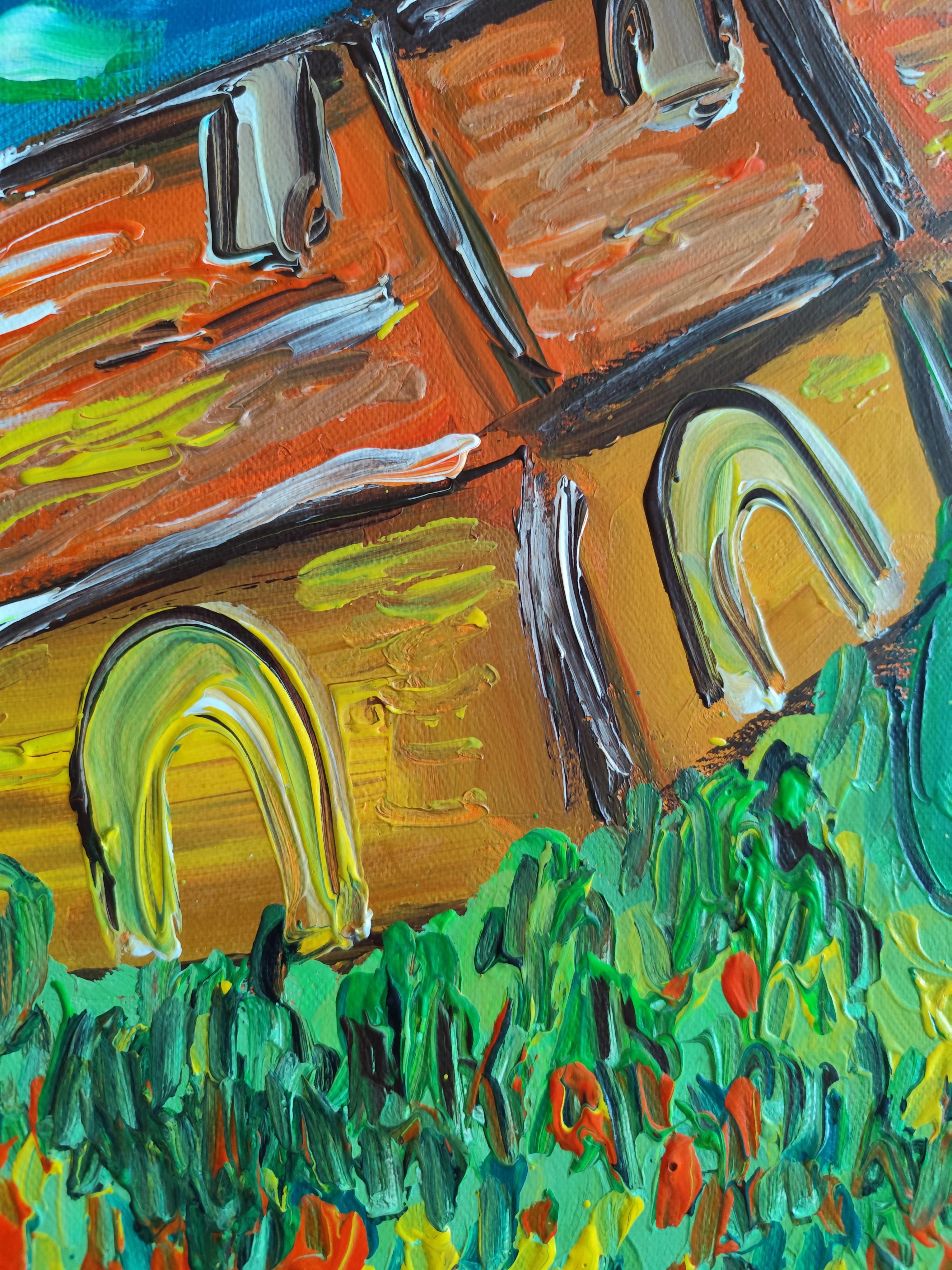 Contemporary colorful nature painting on canvas 