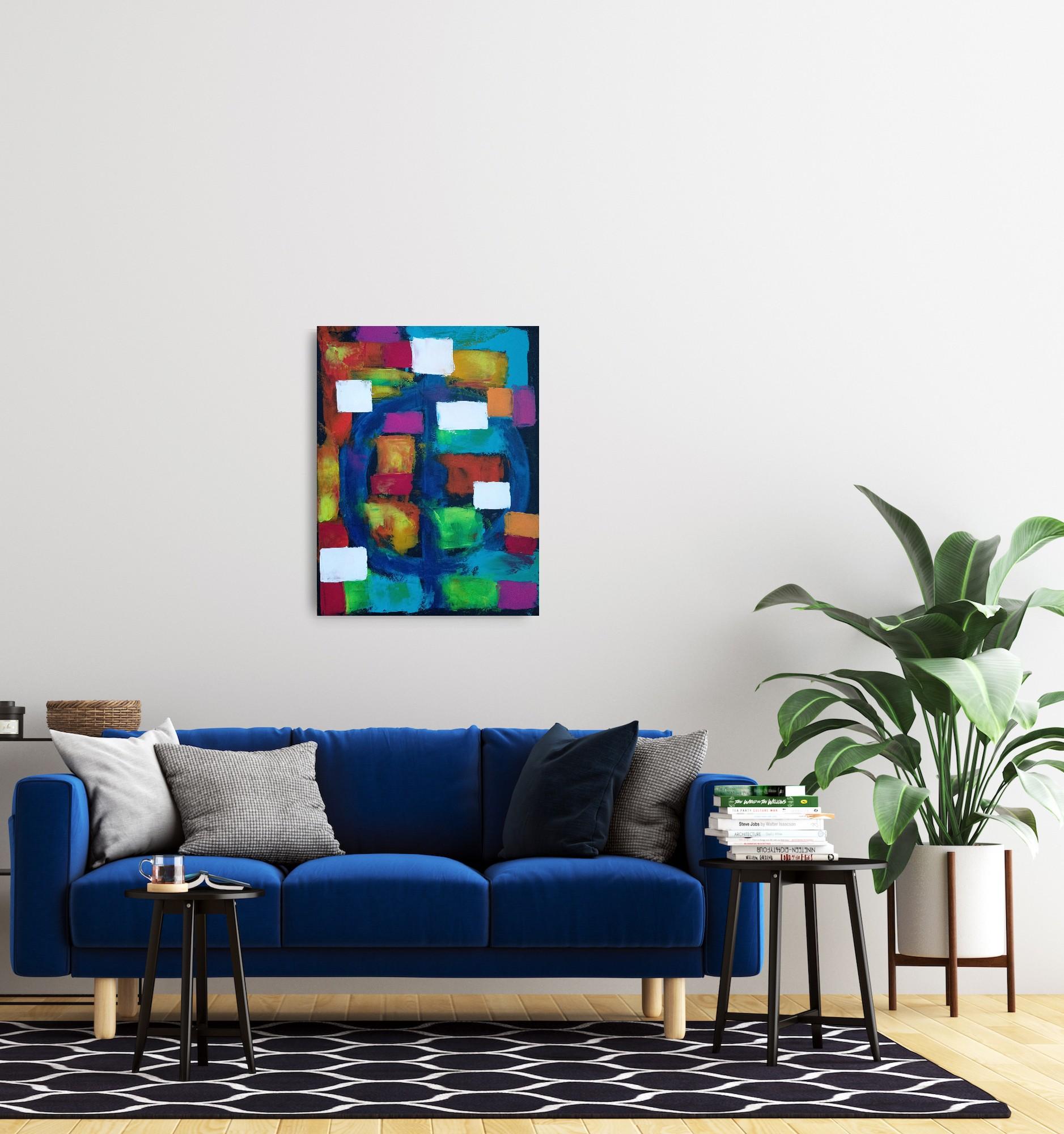 Pittura astratta espressionista contemporanea con forme e quadrati 
