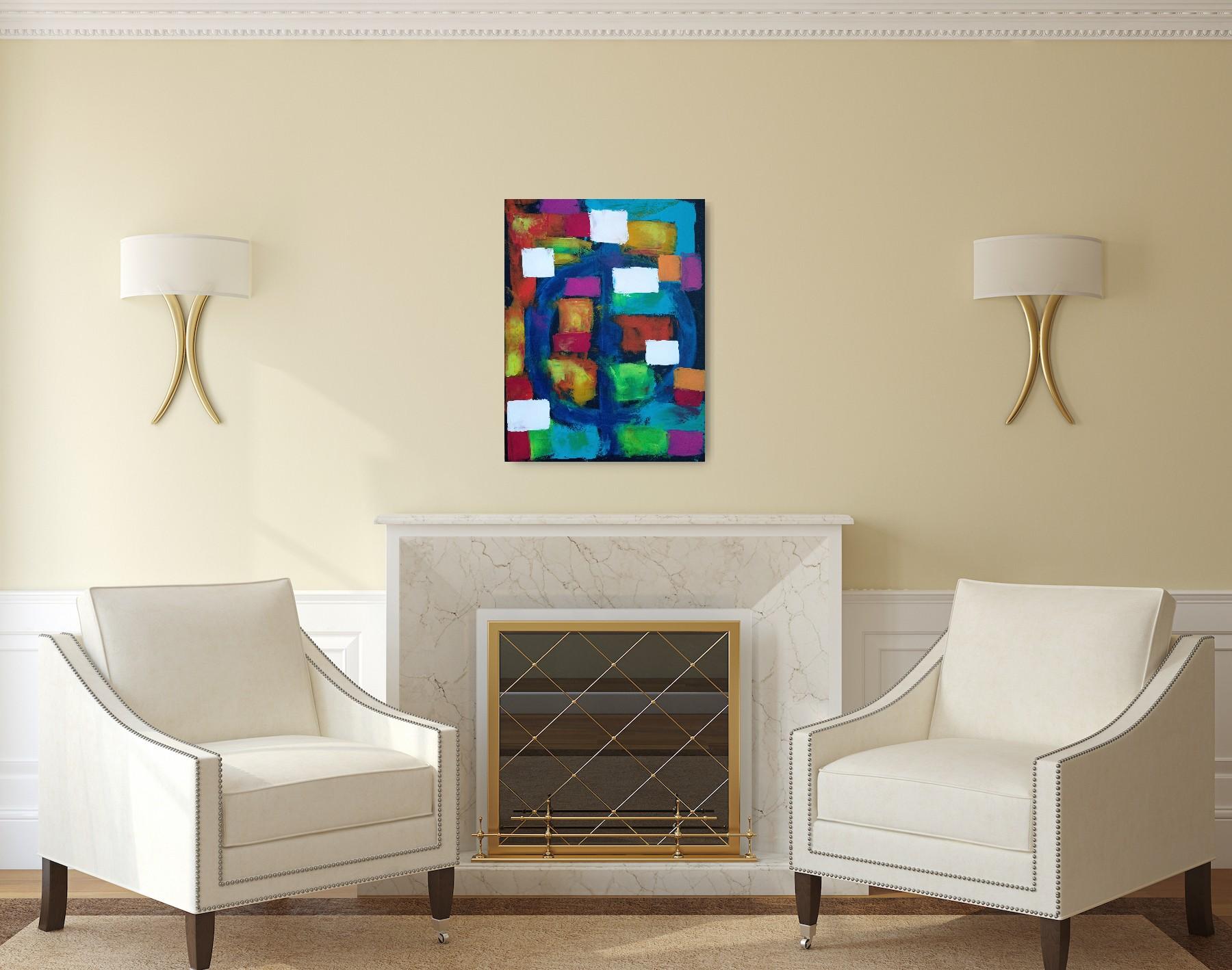 Pittura astratta espressionista contemporanea con forme e quadrati 
