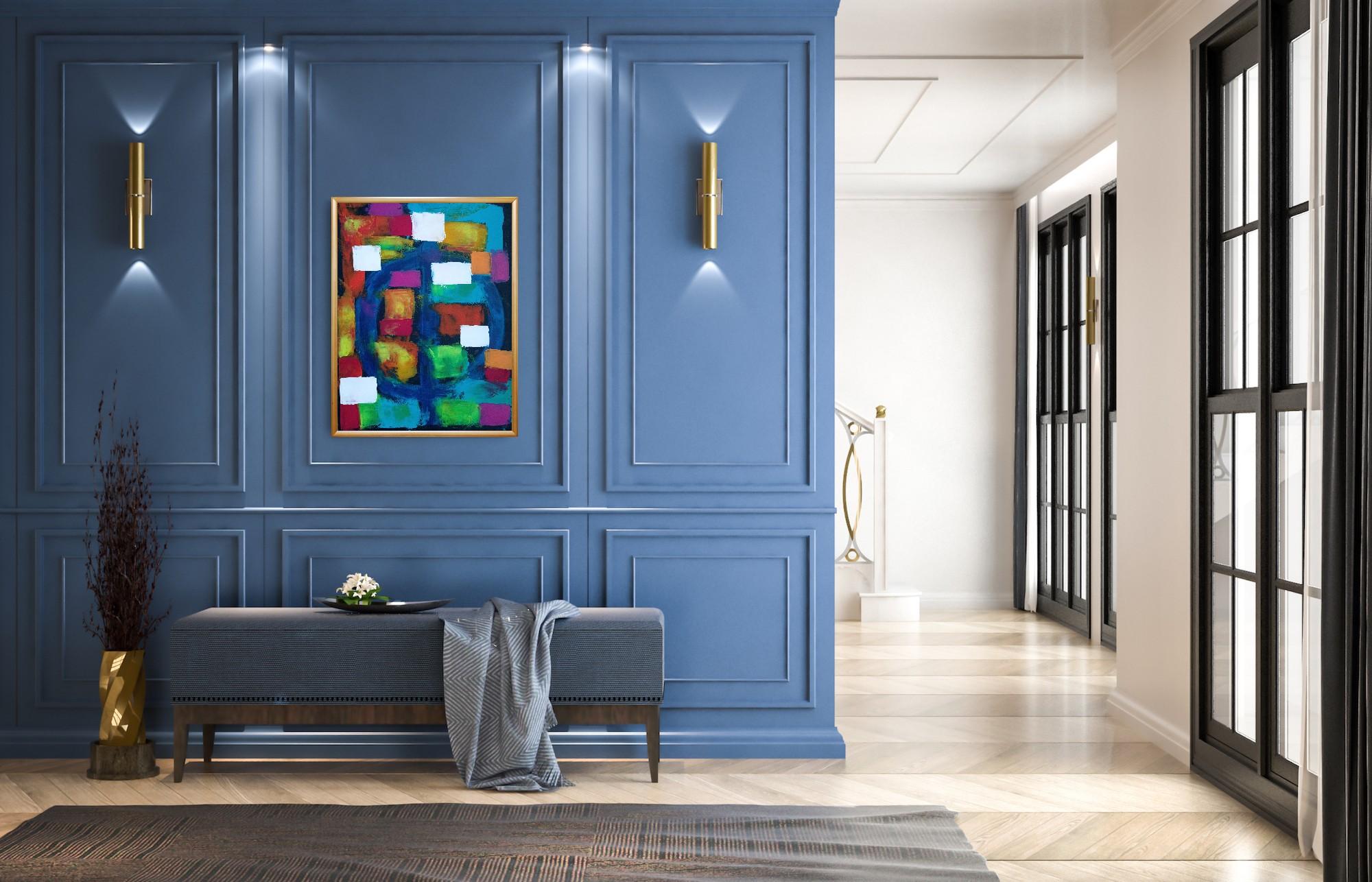 Pittura astratta espressionista contemporanea con forme e quadrati 
