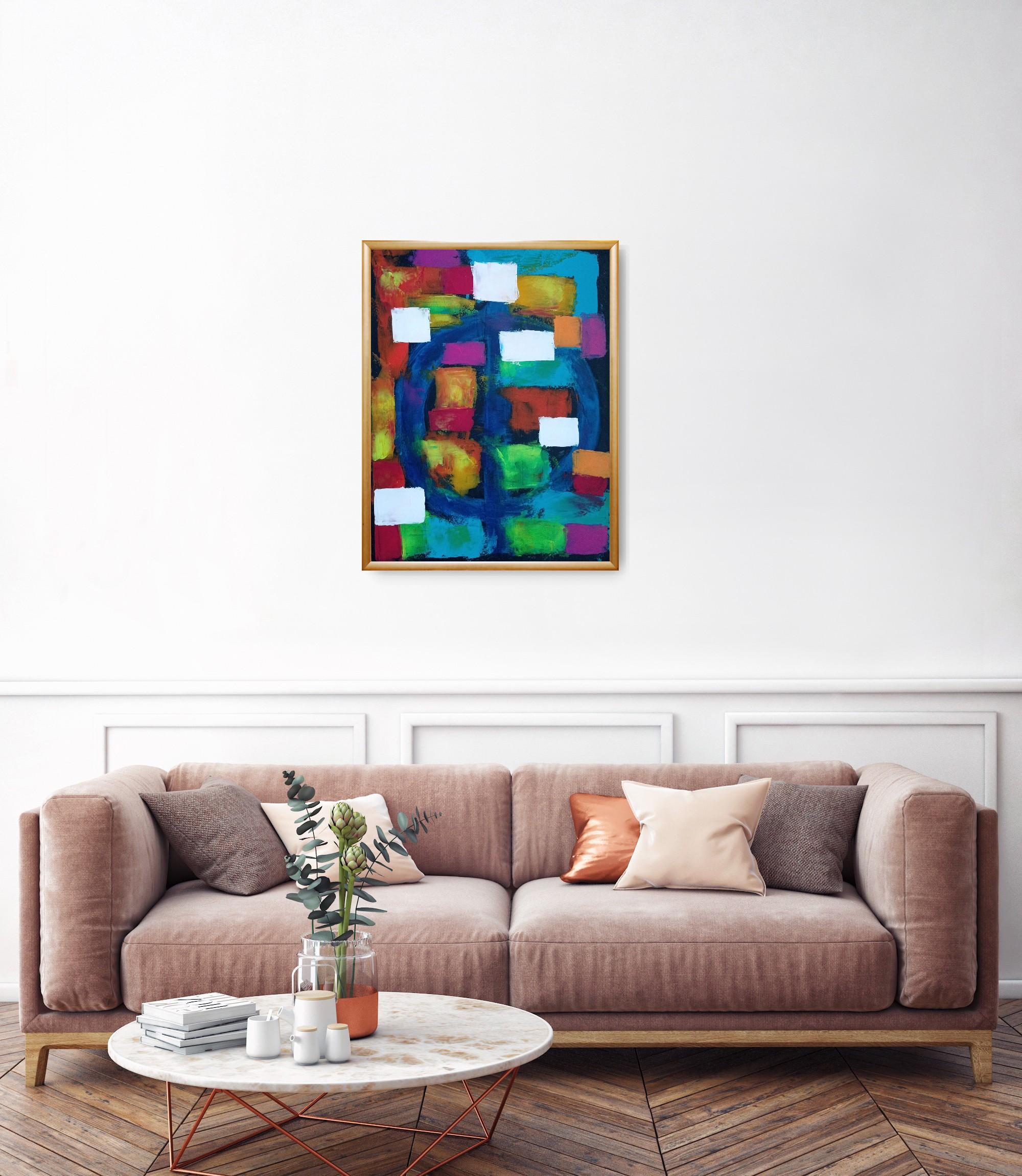 Pittura astratta espressionista contemporanea con forme e quadrati 