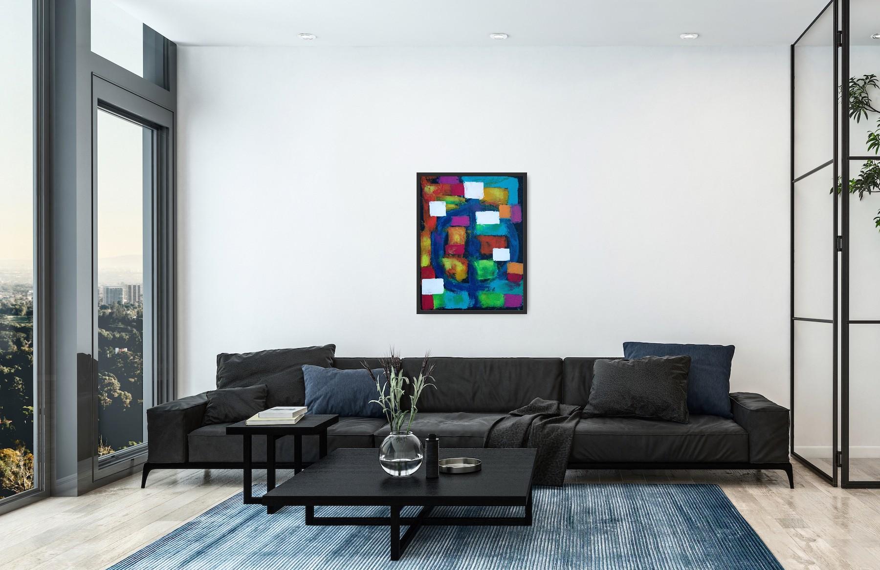 Pittura astratta espressionista contemporanea con forme e quadrati 