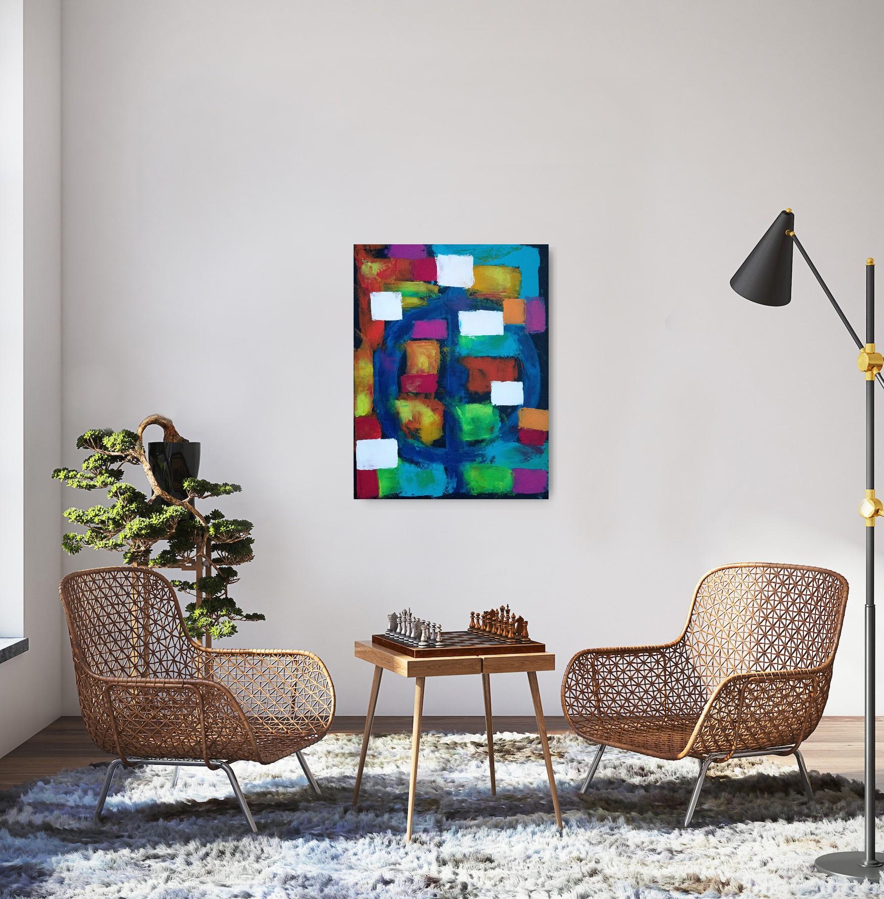Pittura astratta espressionista contemporanea con forme e quadrati 