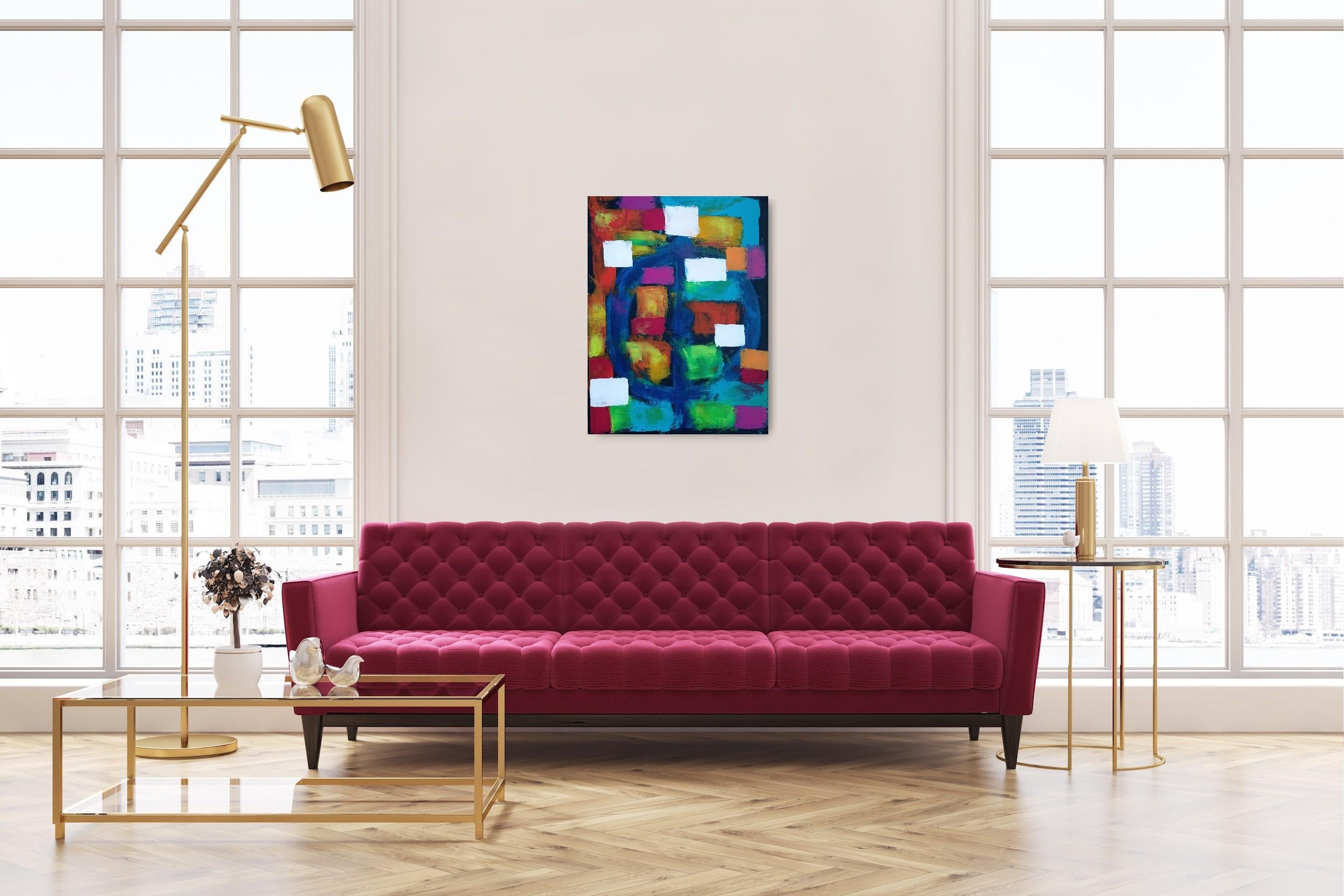 Pittura astratta espressionista contemporanea con forme e quadrati 