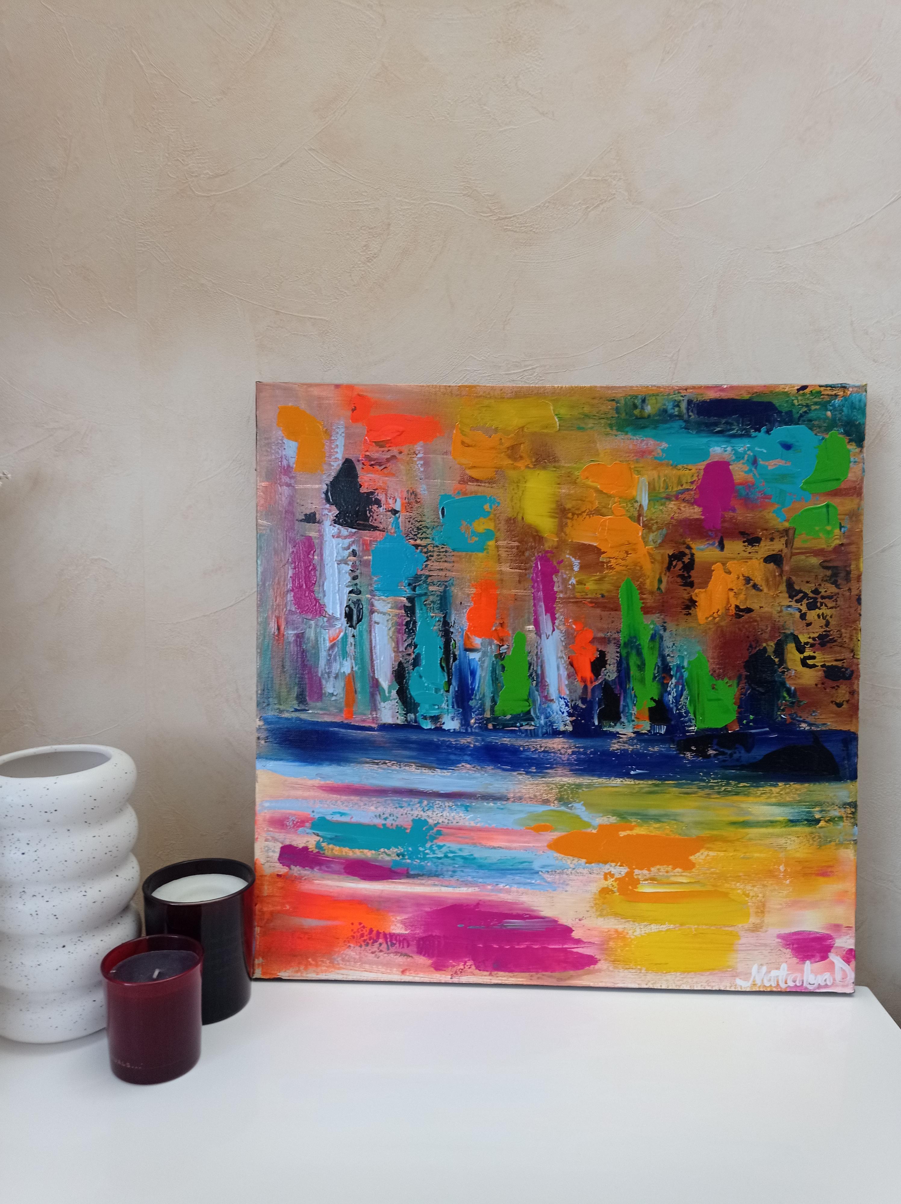 Lienzo de pintura acrílica abstracta contemporánea de naturaleza viva 