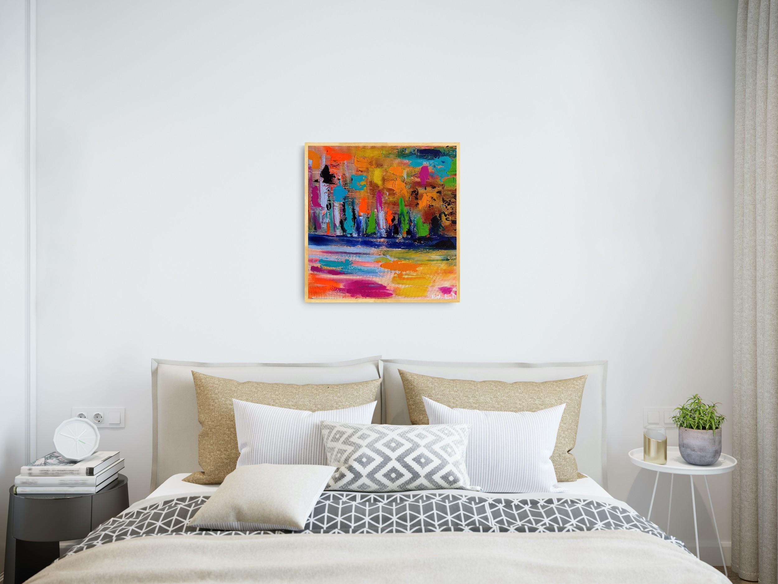 Lienzo de pintura acrílica abstracta contemporánea de naturaleza viva 