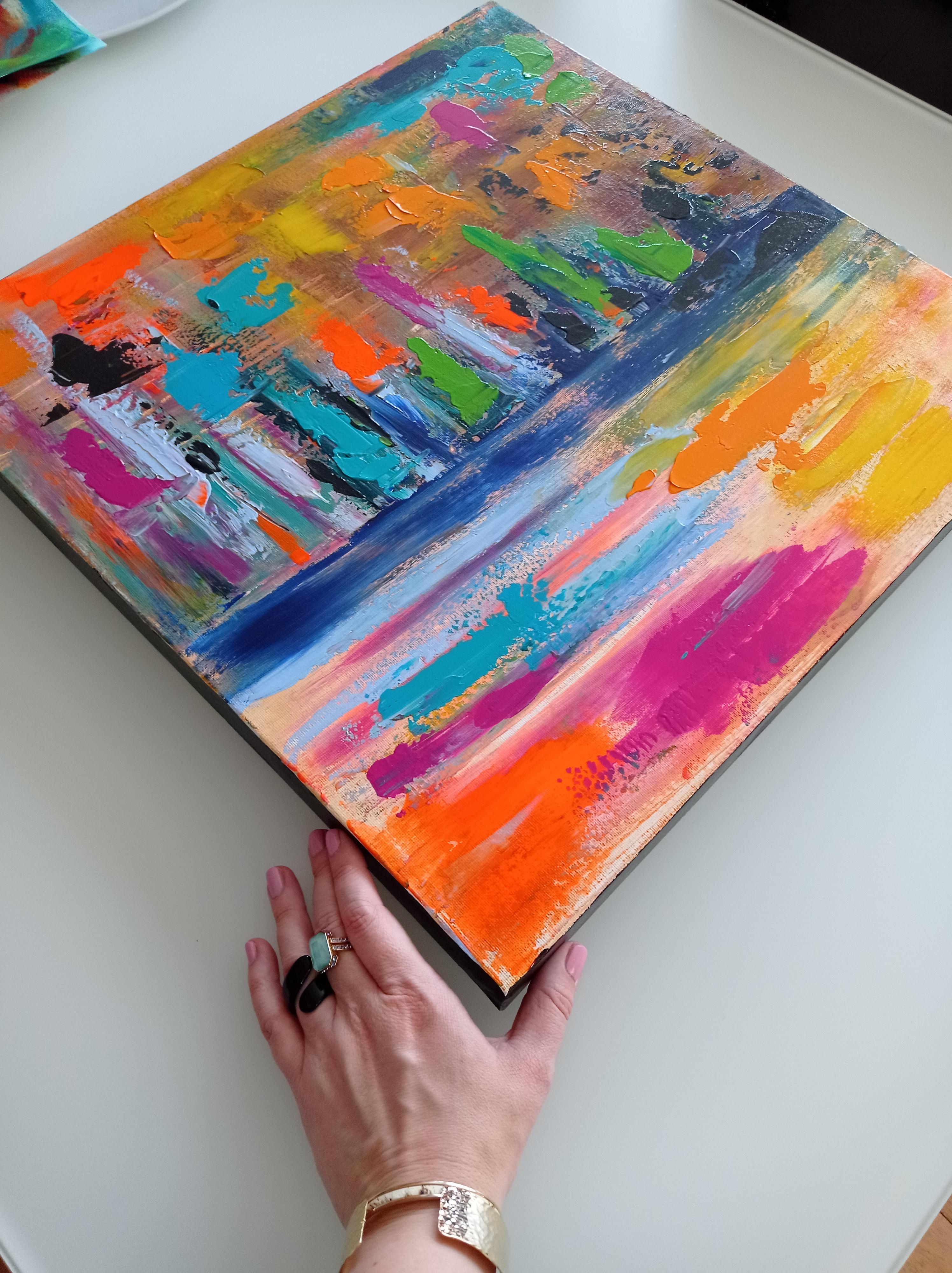 Lienzo de pintura acrílica abstracta contemporánea de naturaleza viva 