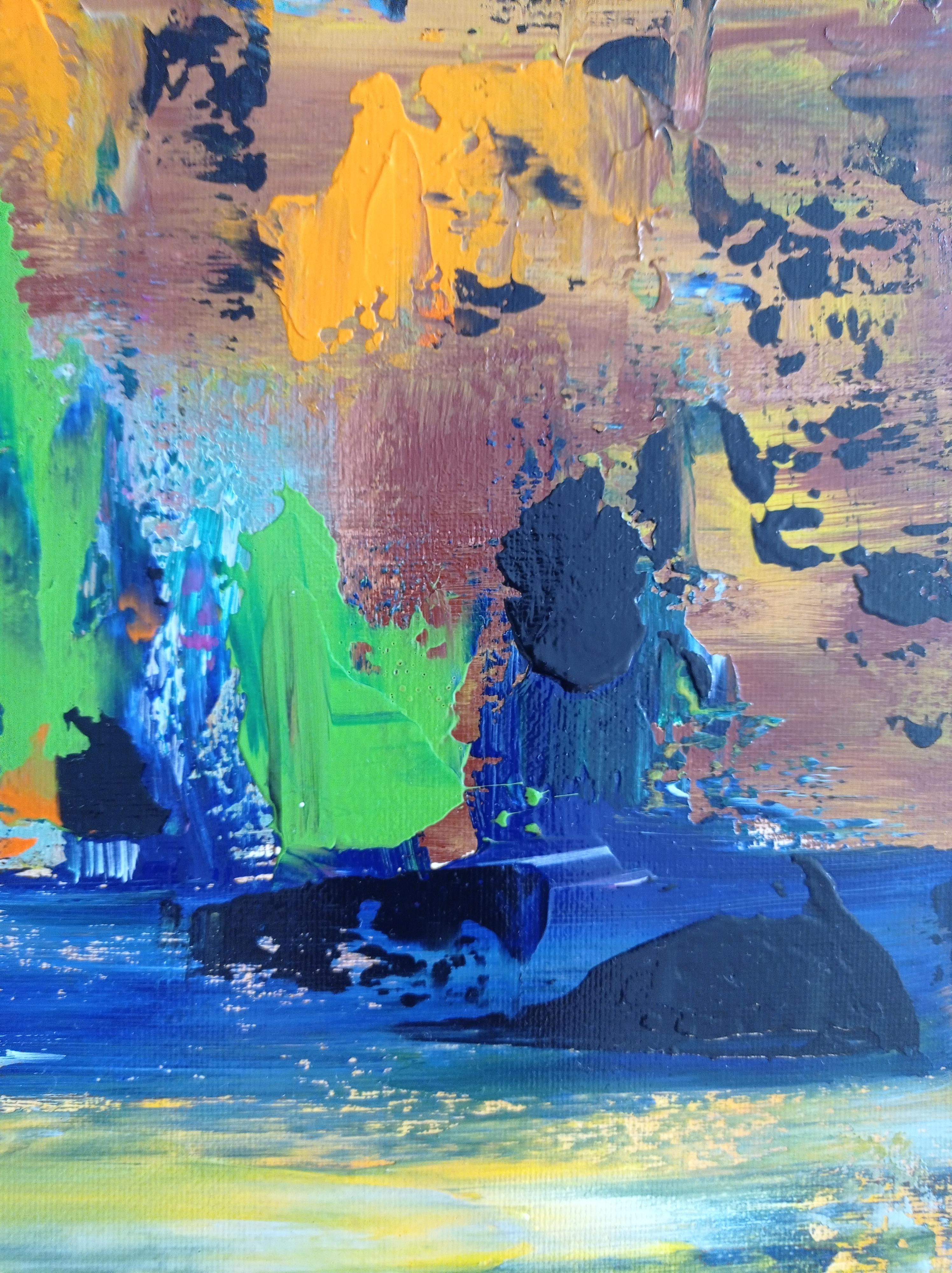 Lienzo de pintura acrílica abstracta contemporánea de naturaleza viva 