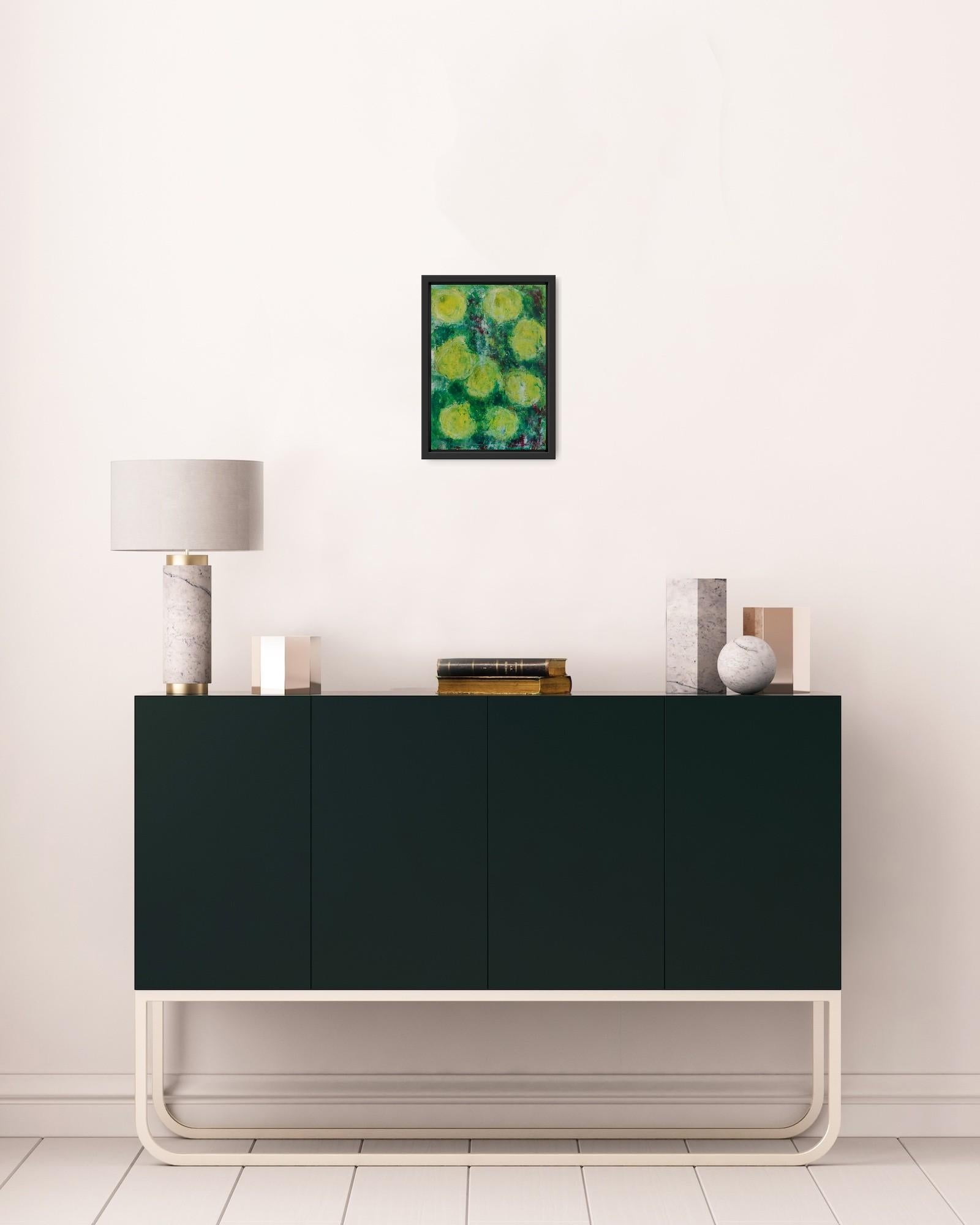 Arte floral expresivo abstracto contemporáneo obra de arte al óleo limones sobre cartón en venta 8