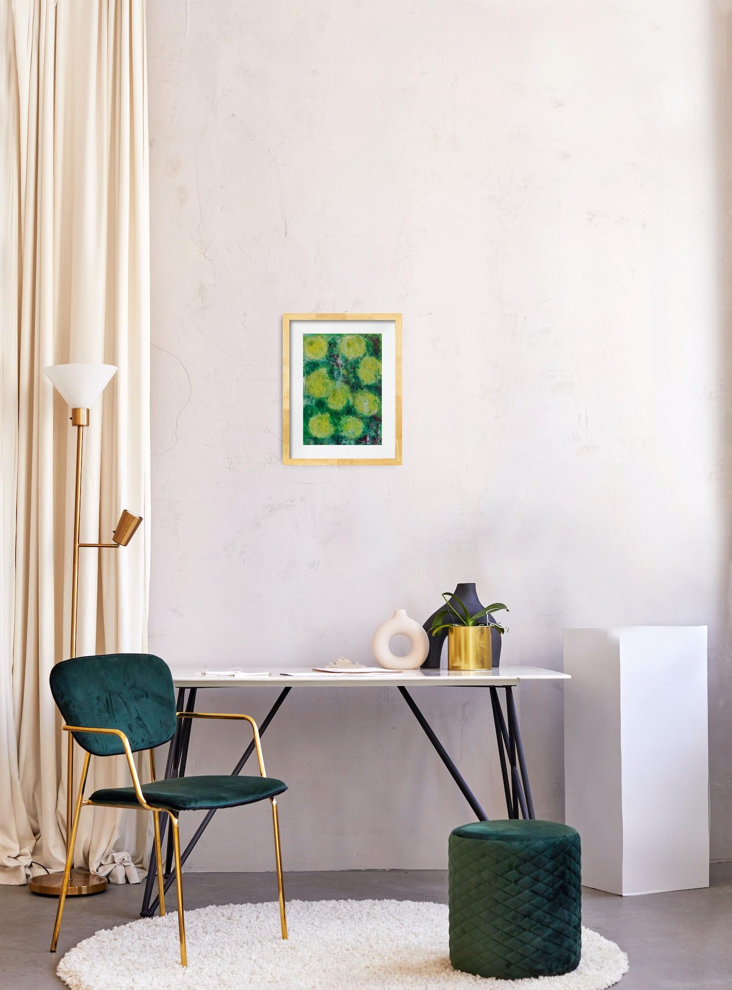 Arte floral expresivo abstracto contemporáneo obra de arte al óleo limones sobre cartón en venta 9