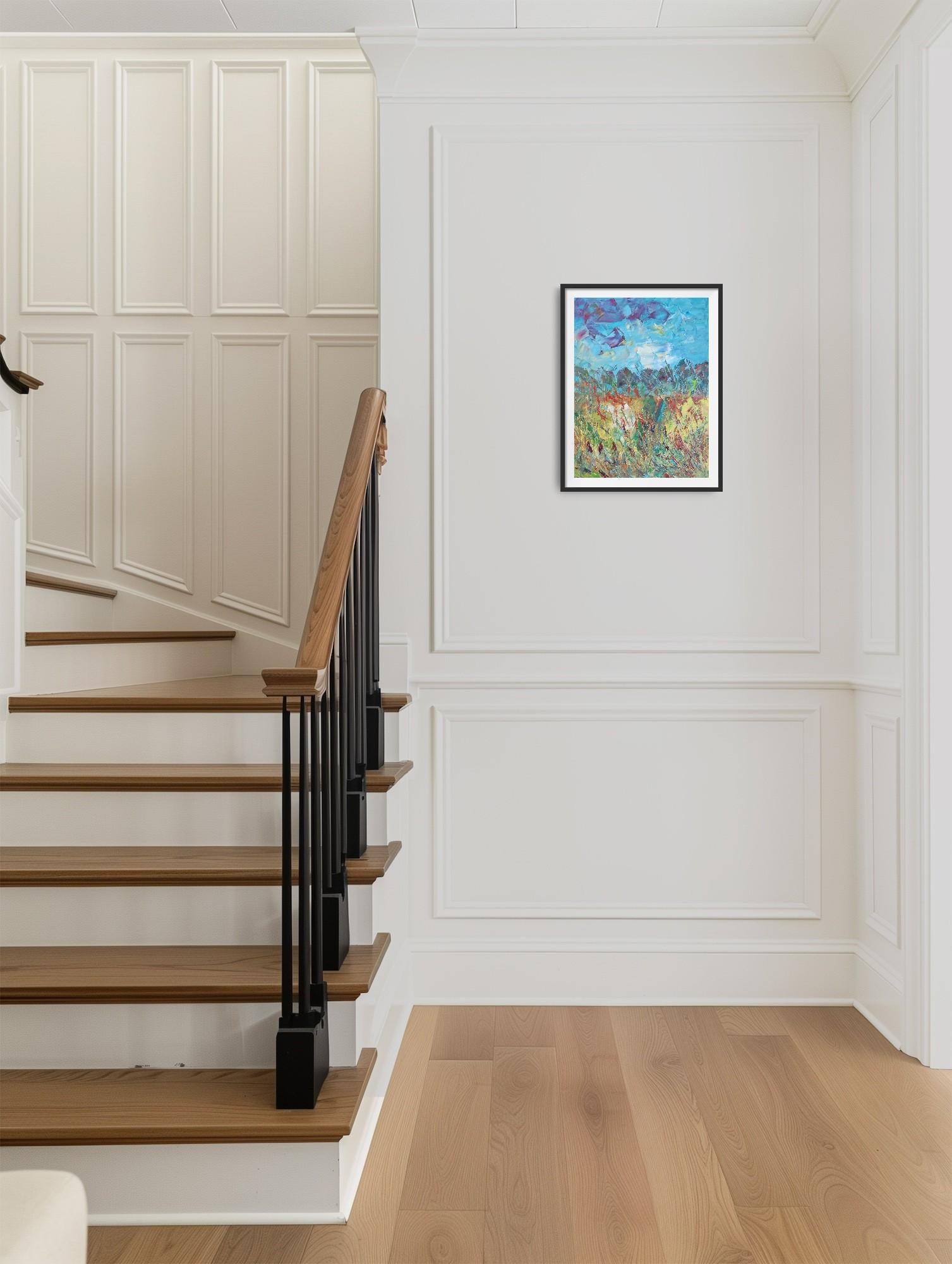 Arte contemporáneo Impresionista abstracto naturaleza paisaje pintura al óleo sobre papel en venta 9