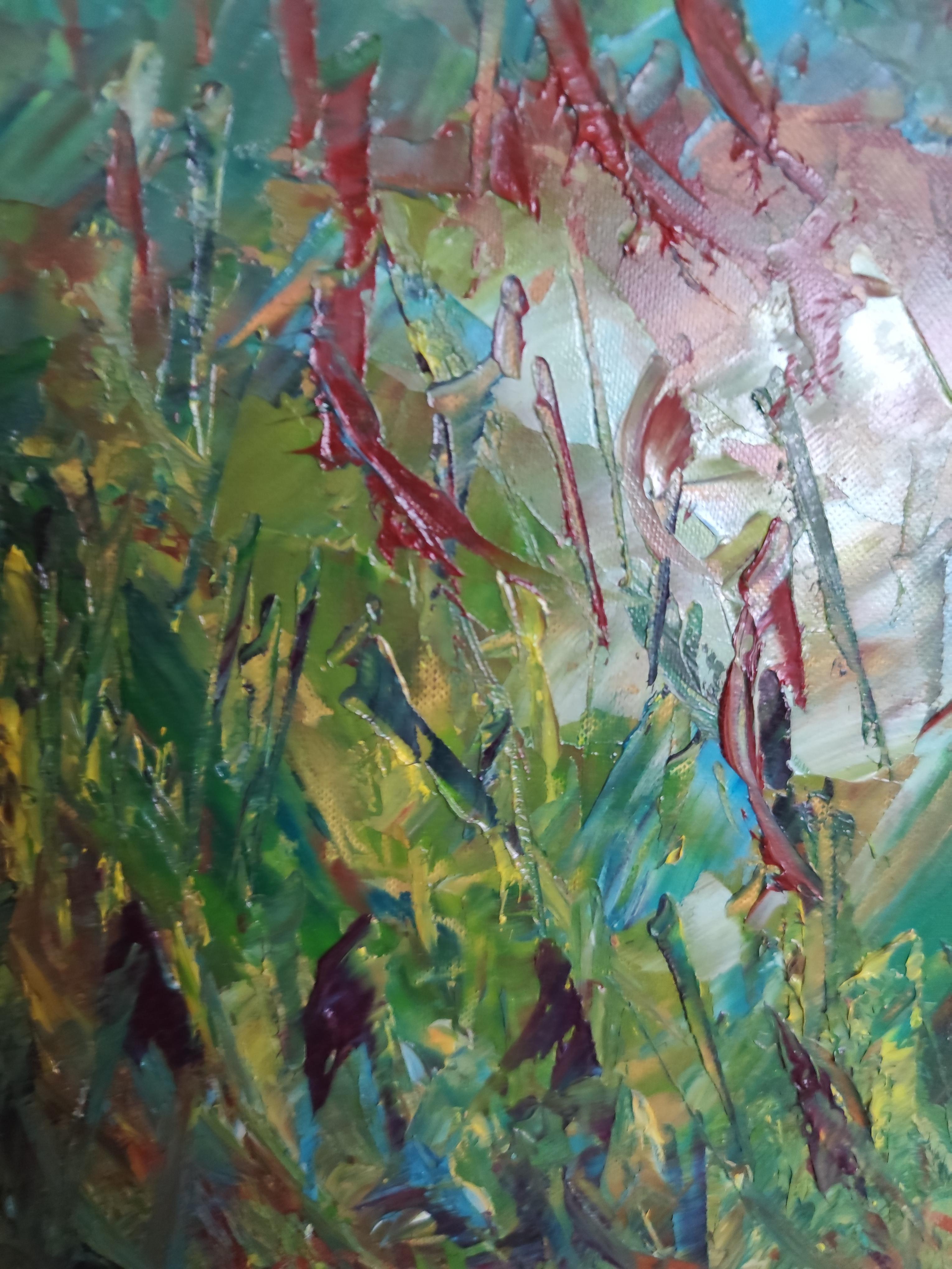 Arte contemporáneo Impresionista abstracto naturaleza paisaje pintura al óleo sobre papel en venta 11