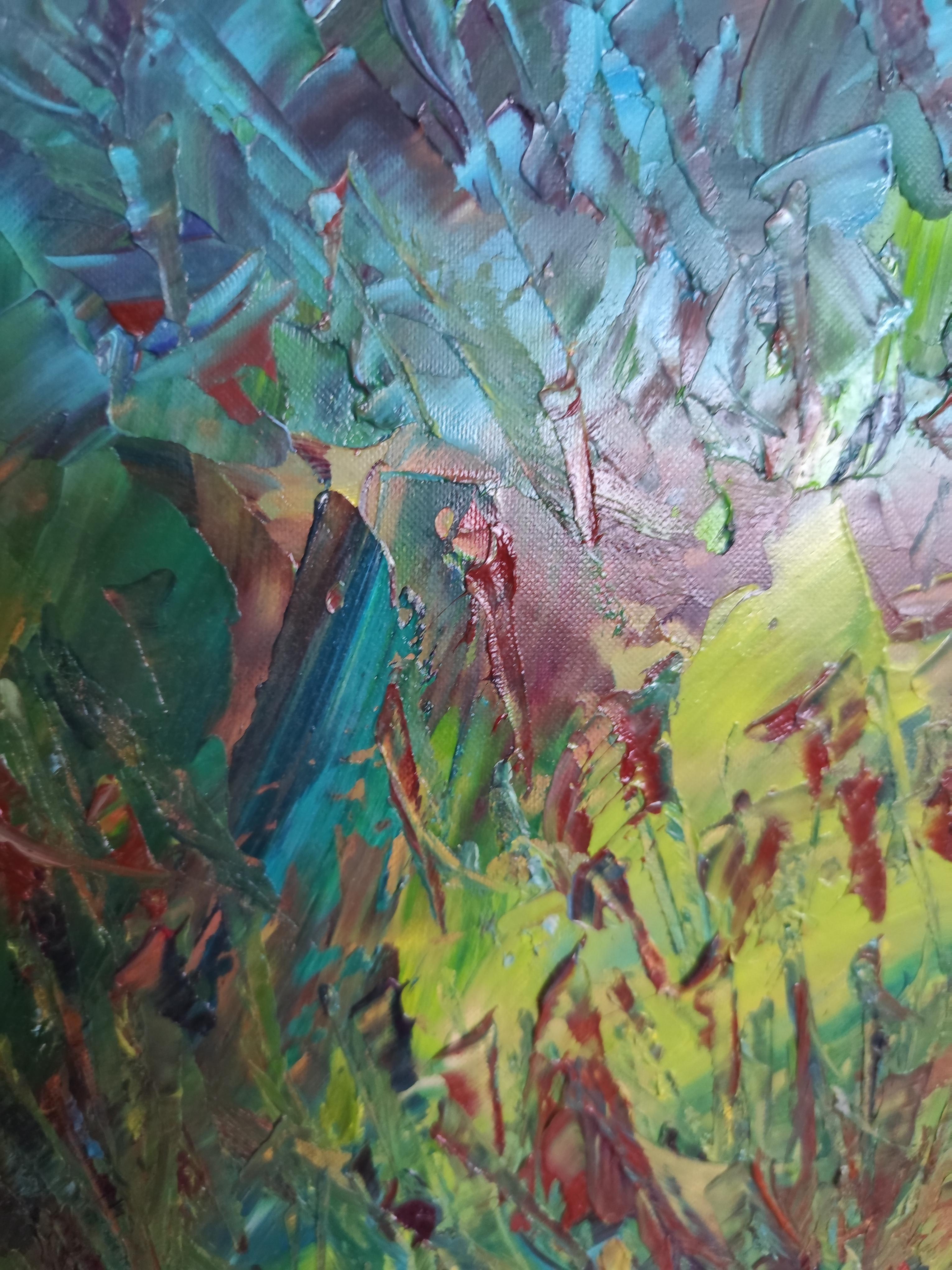 Arte contemporáneo Impresionista abstracto naturaleza paisaje pintura al óleo sobre papel en venta 12