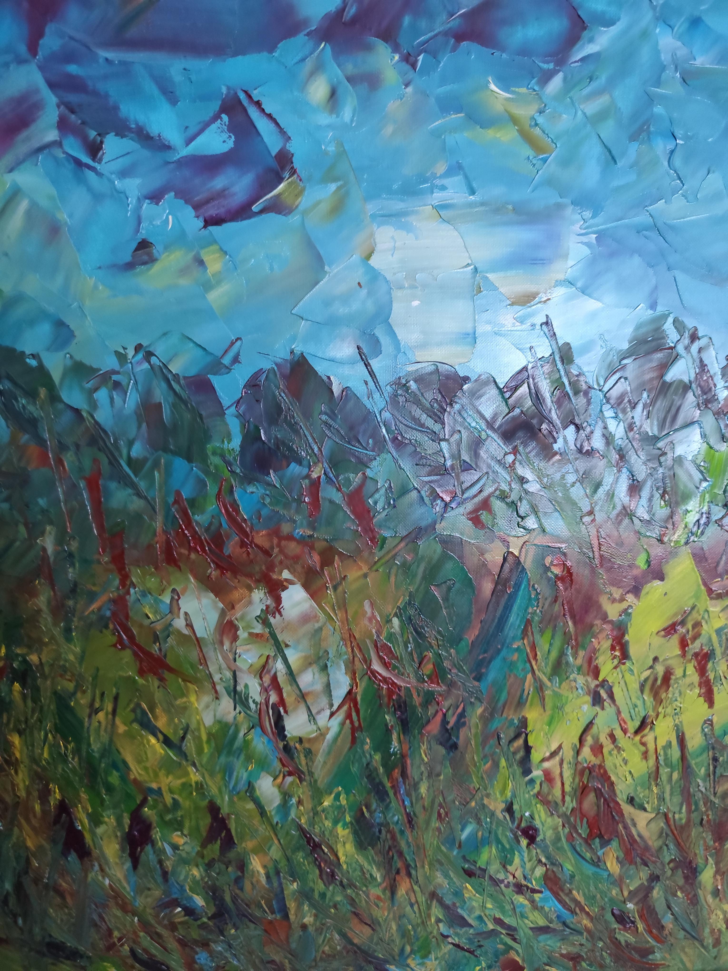 Arte contemporáneo Impresionista abstracto naturaleza paisaje pintura al óleo sobre papel en venta 15