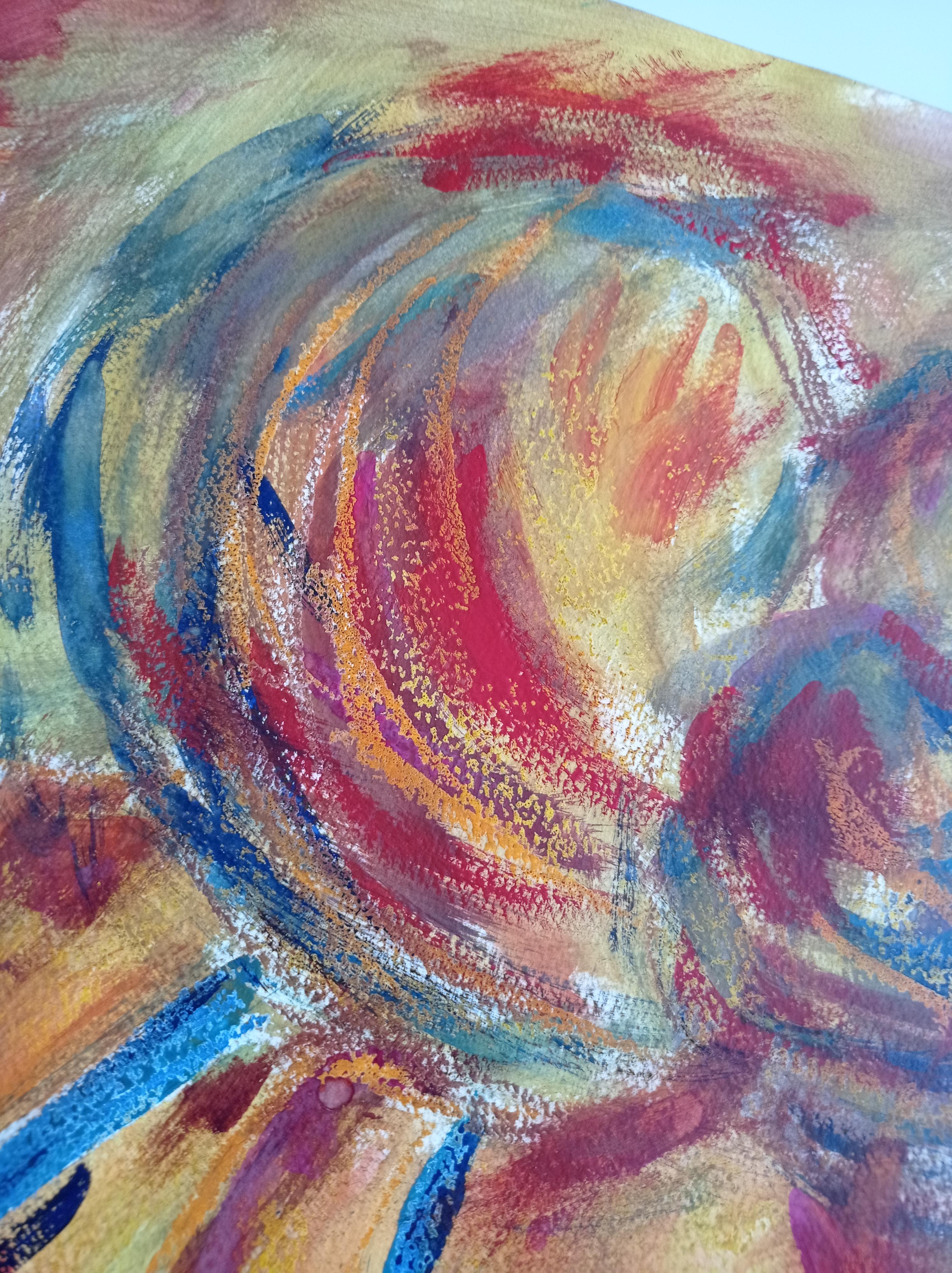 Contemporary colorful figurative art oil pastels painting of women on paper - Painting by Natalya Mougenot 