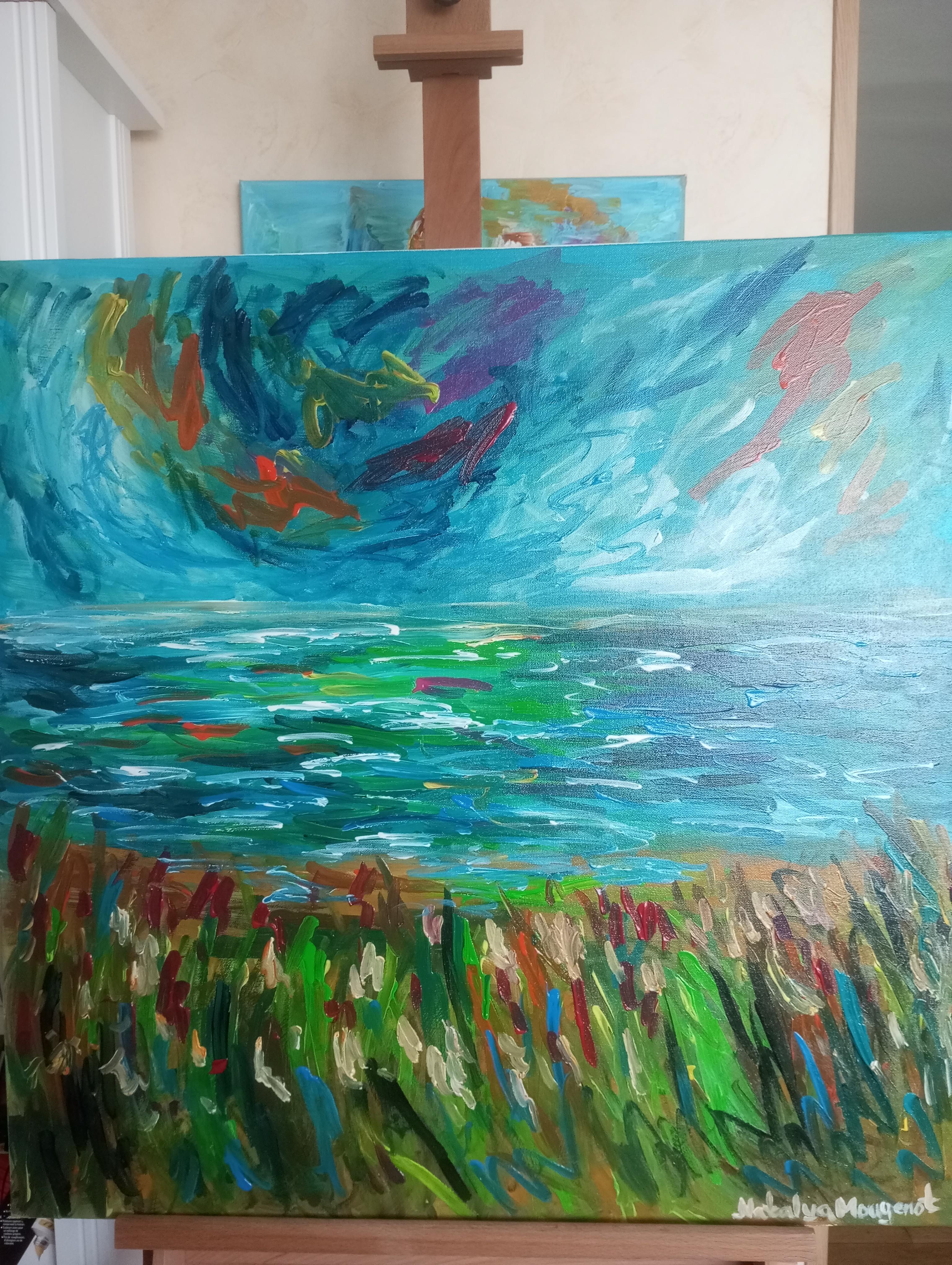 Paesaggio astratto impressionista contemporaneo Nature dipinto ad acrilico su tela in vendita 11
