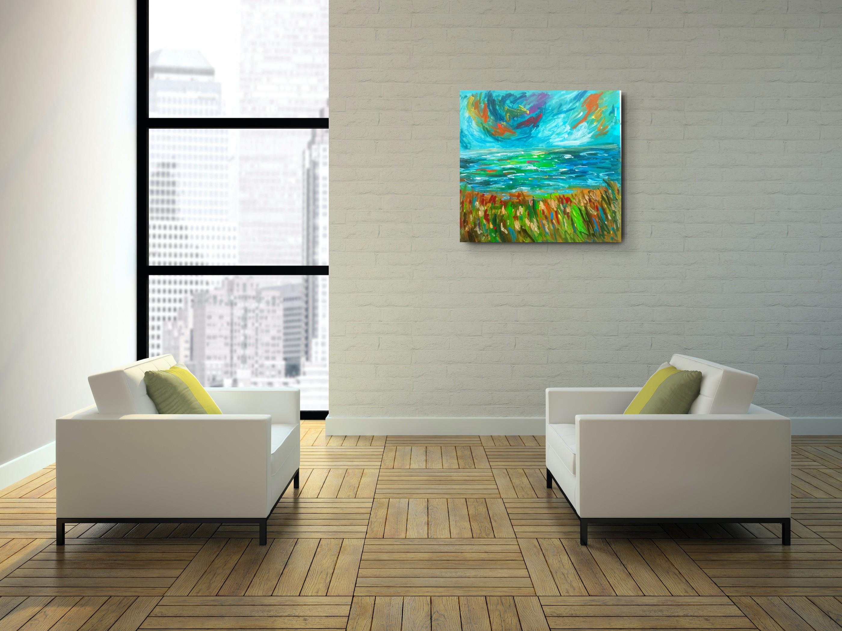 Paesaggio astratto impressionista contemporaneo Nature dipinto ad acrilico su tela - Painting di Natalya Mougenot 