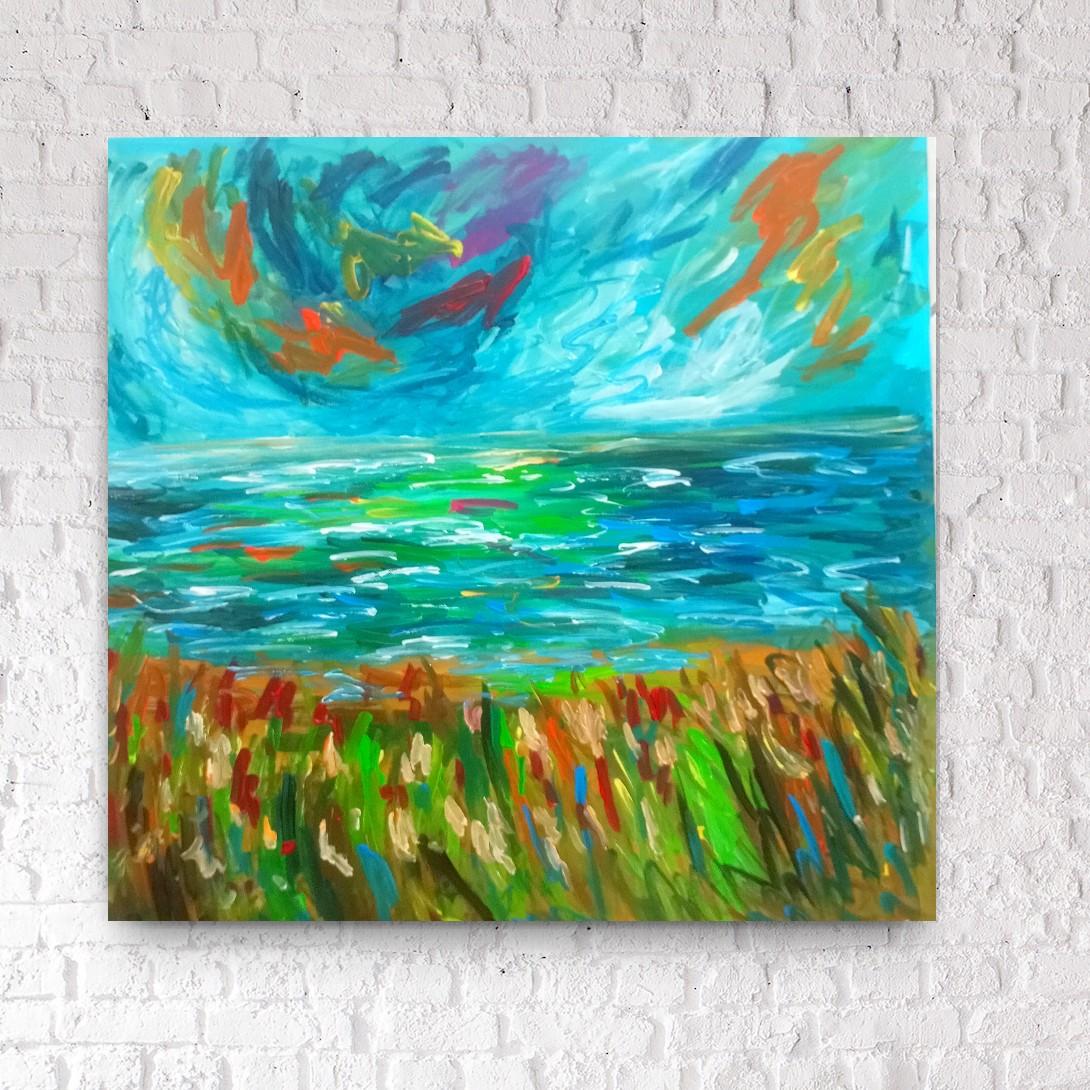 Paesaggio astratto impressionista contemporaneo Nature dipinto ad acrilico su tela in vendita 3