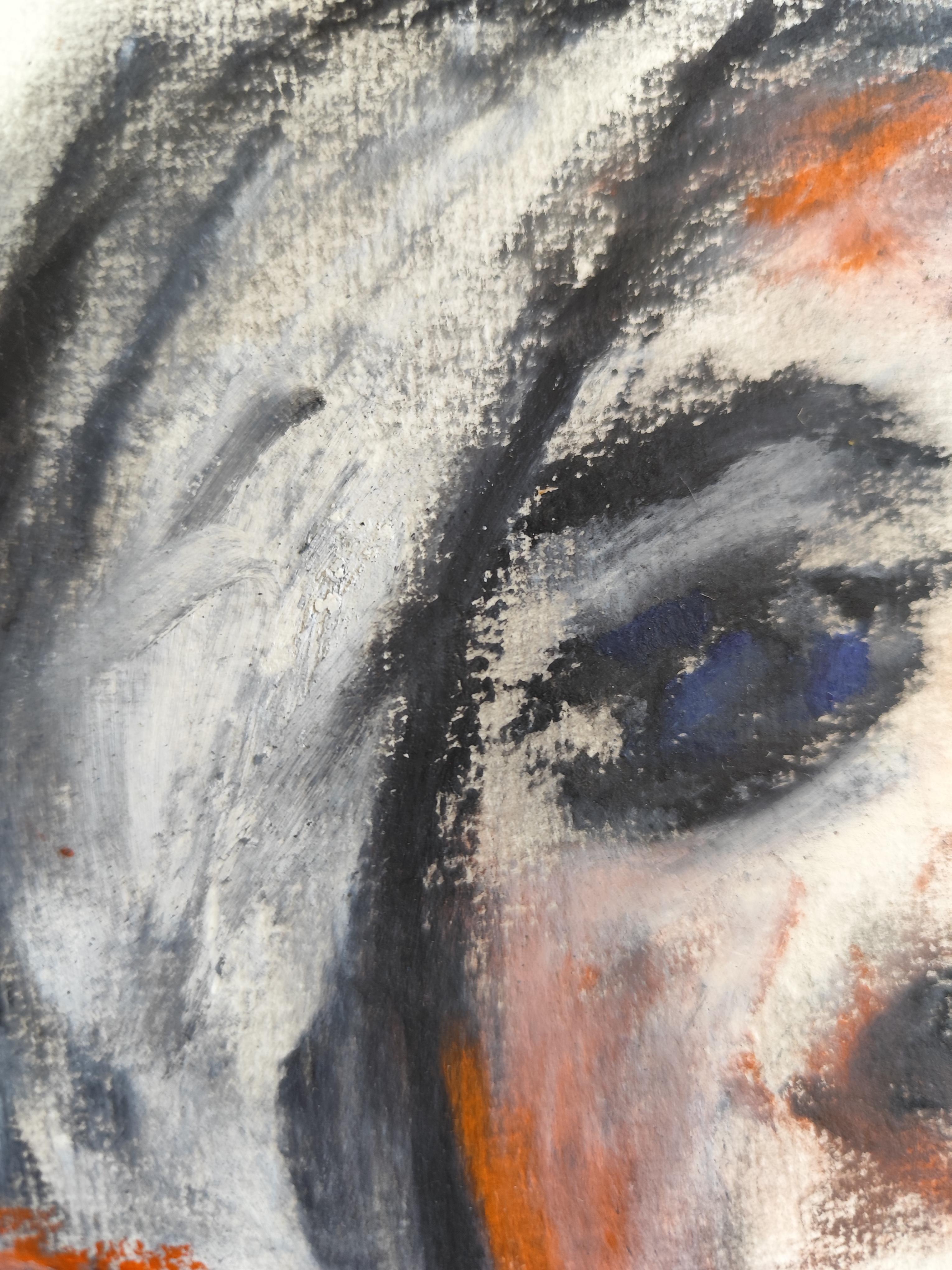 Contemporary figurative art portrait of two women oil pastels on paper 