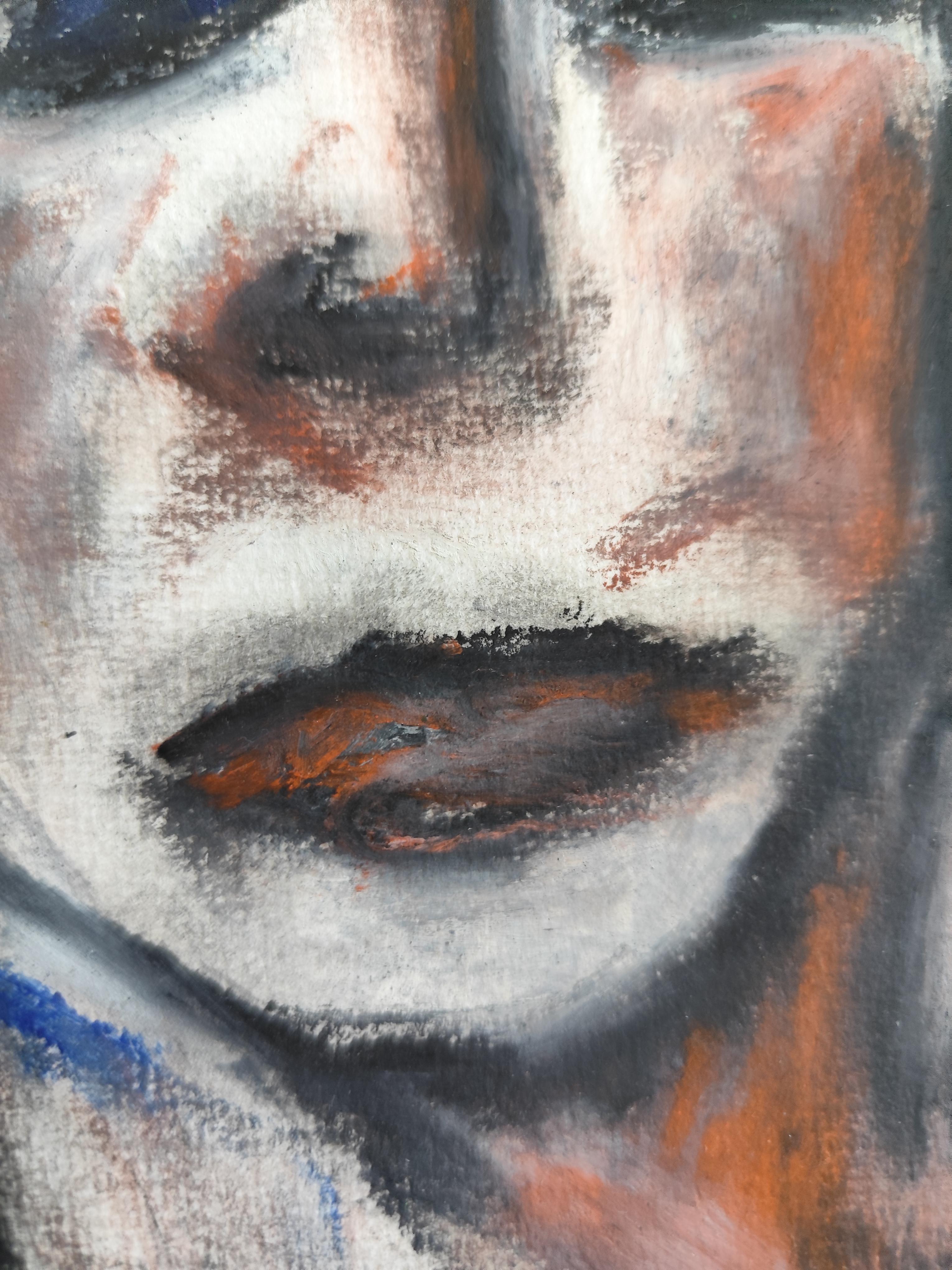 Contemporary figurative art portrait of two women oil pastels on paper 