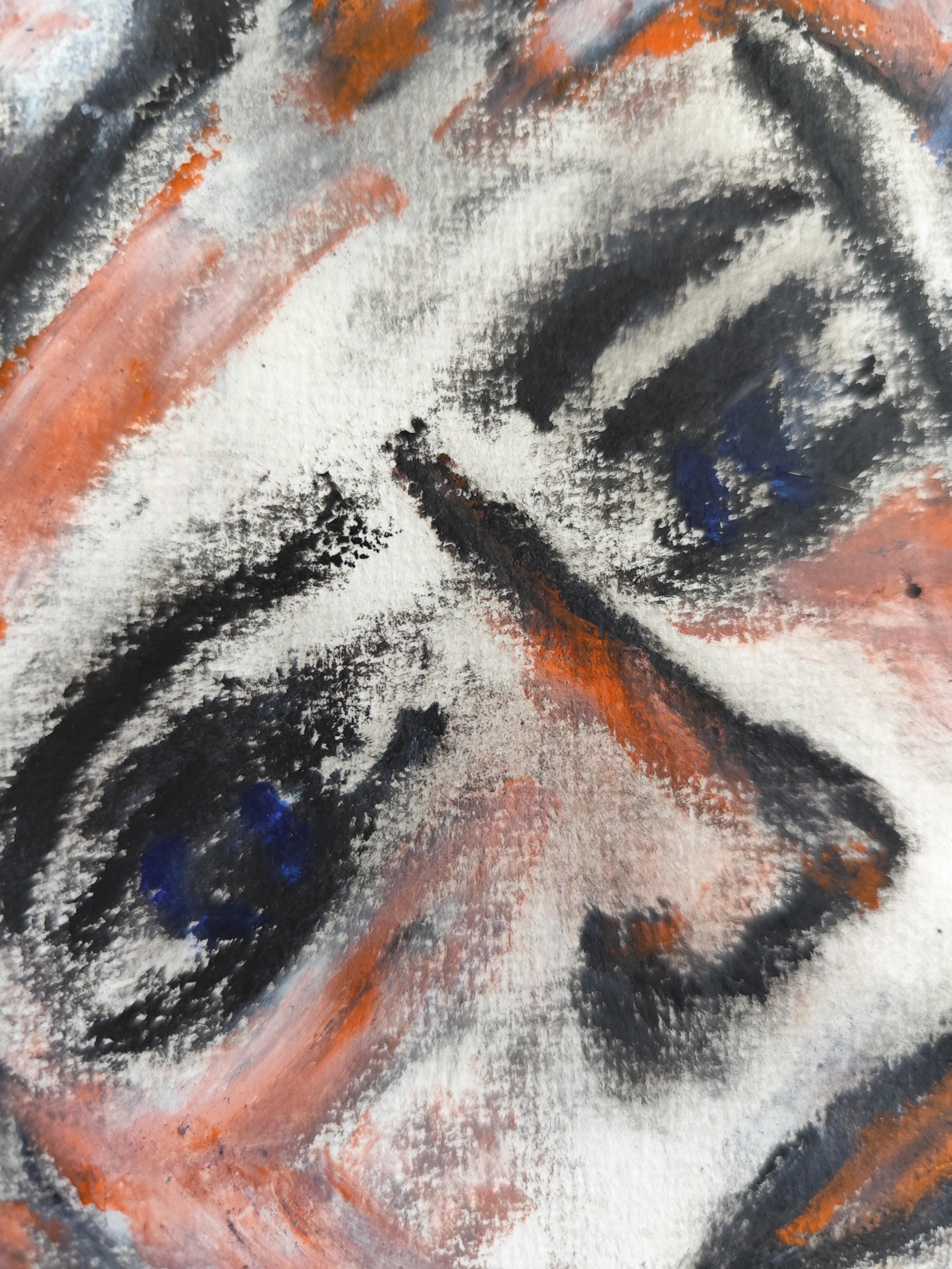 Contemporary figurative art portrait of two women oil pastels on paper 