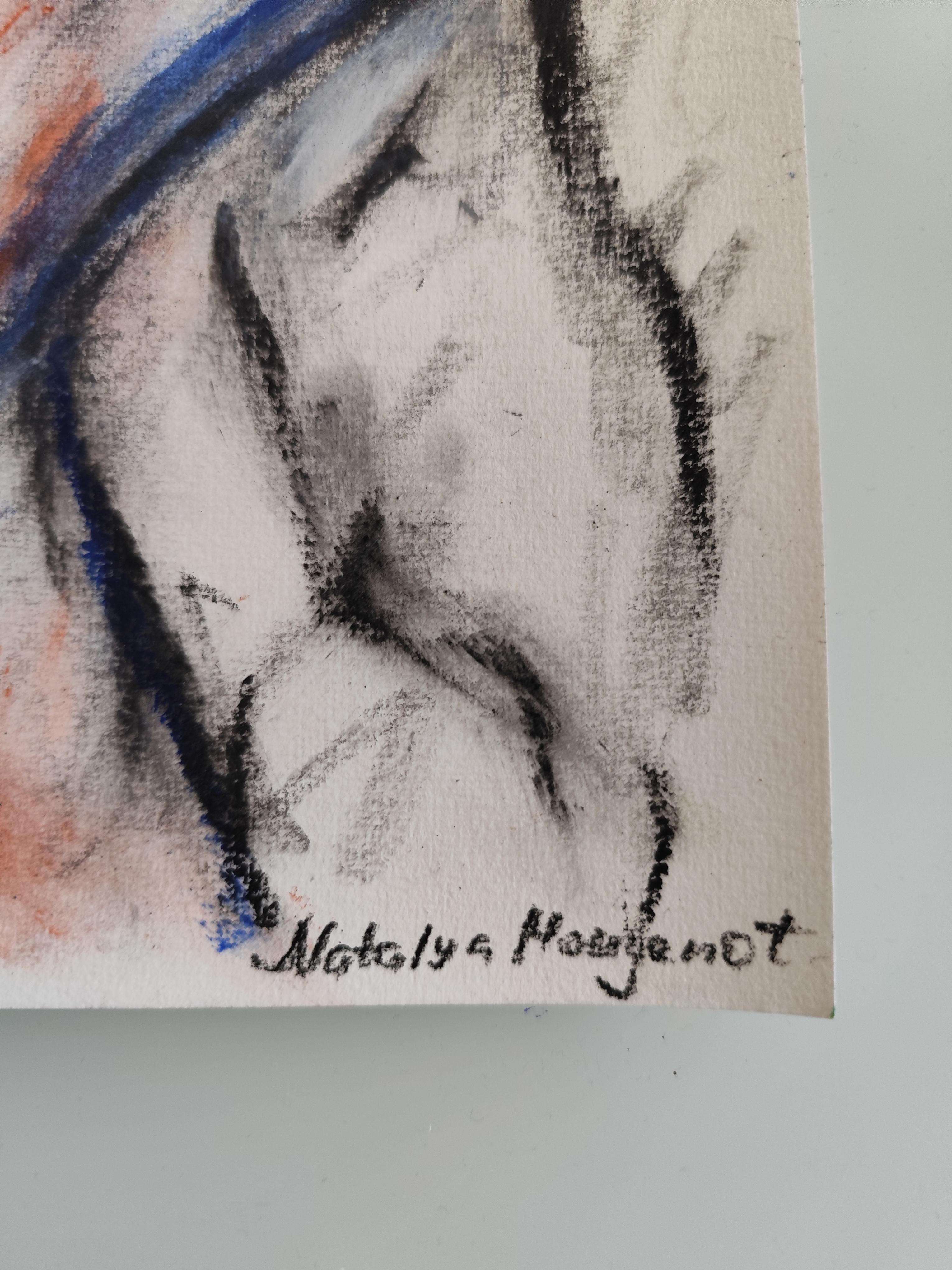 Contemporary figurative art portrait of two women oil pastels on paper 