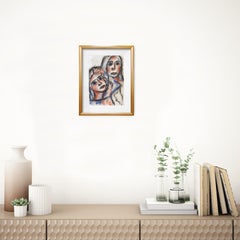 Contemporary figurative art portrait of two women oil pastels on paper "Sisters"