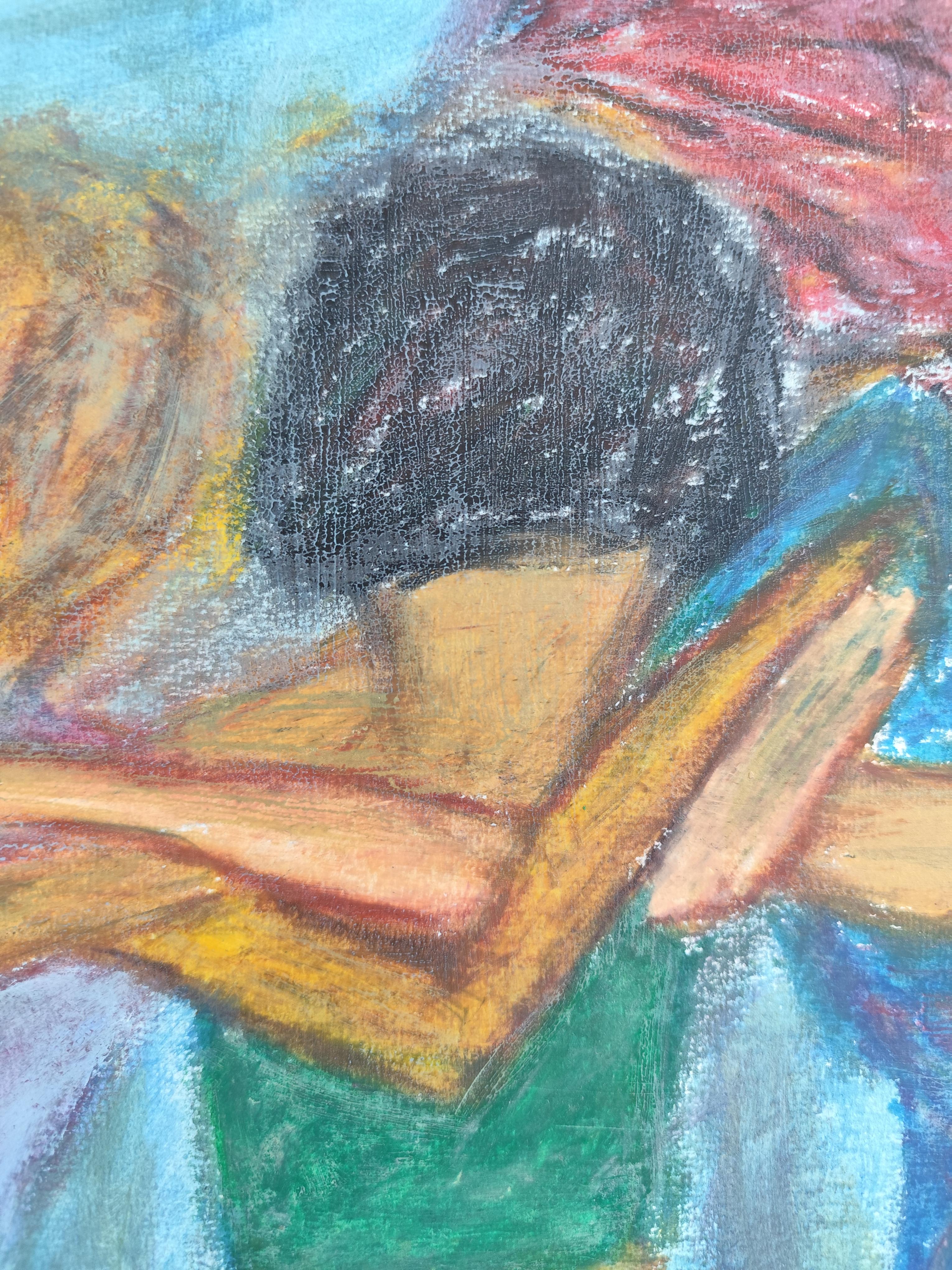 Contemporary figurative painting of women oil pastels on paper 