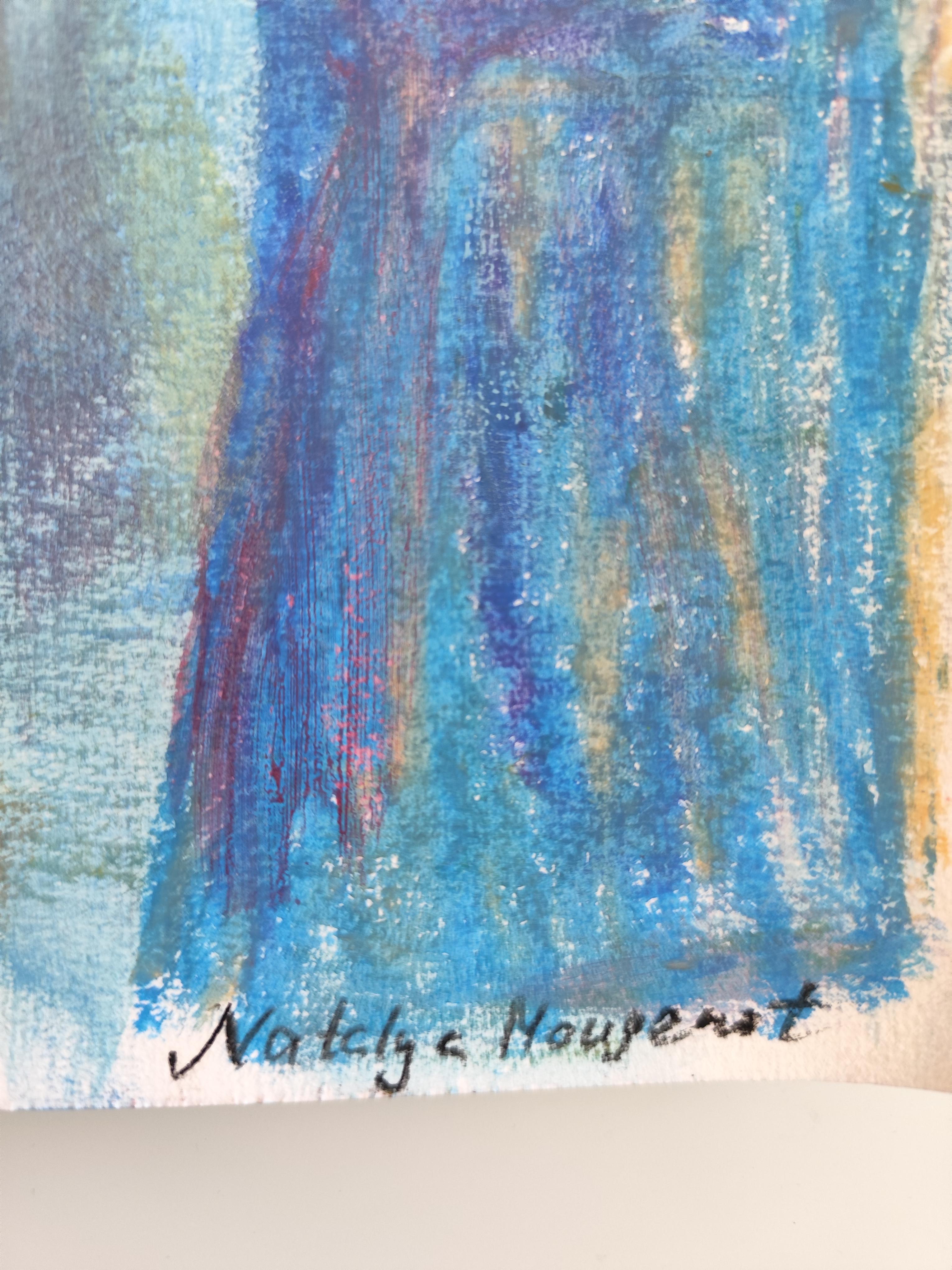 Contemporary figurative painting of women oil pastels on paper 