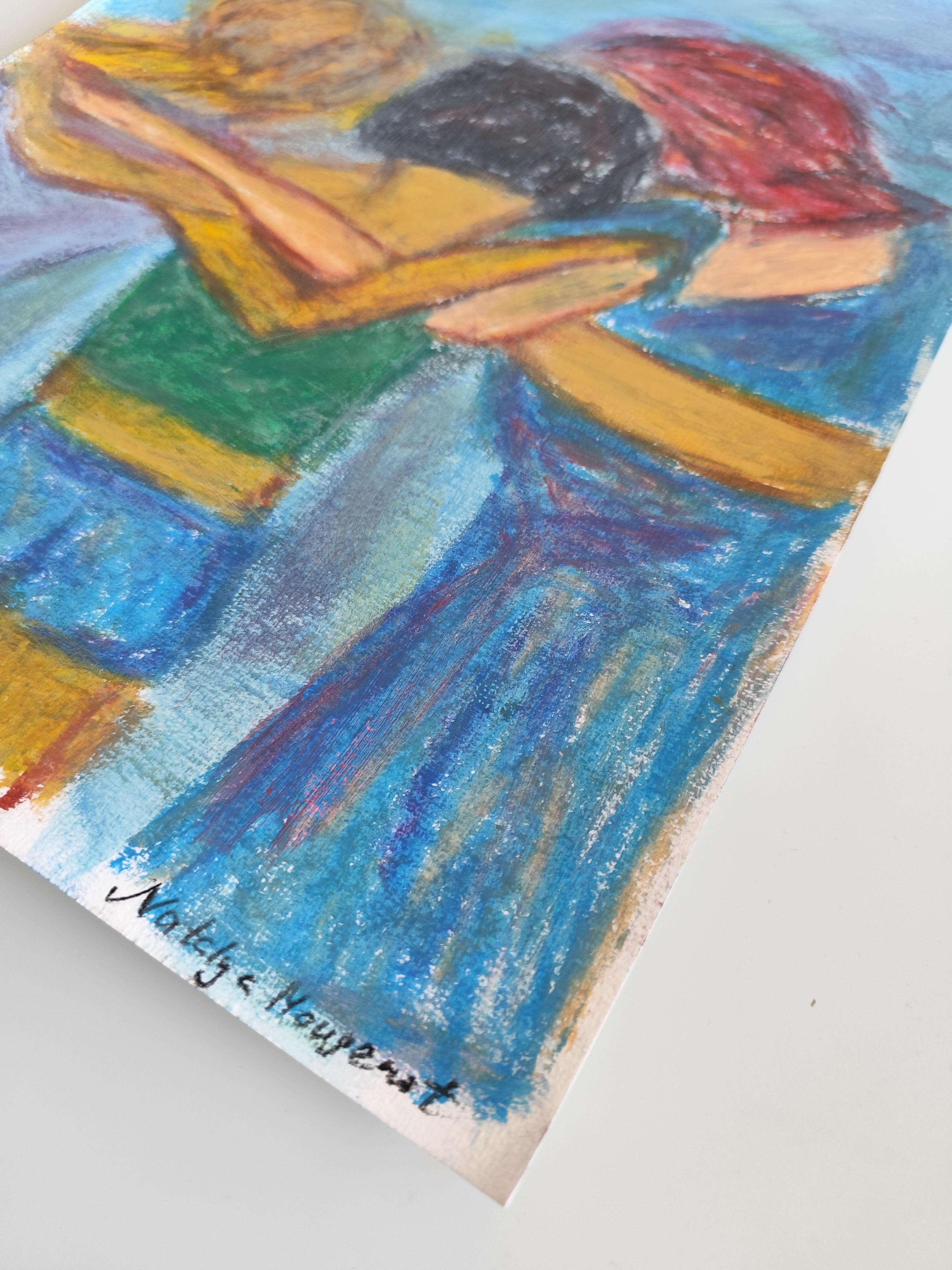 Contemporary figurative painting of women oil pastels on paper 