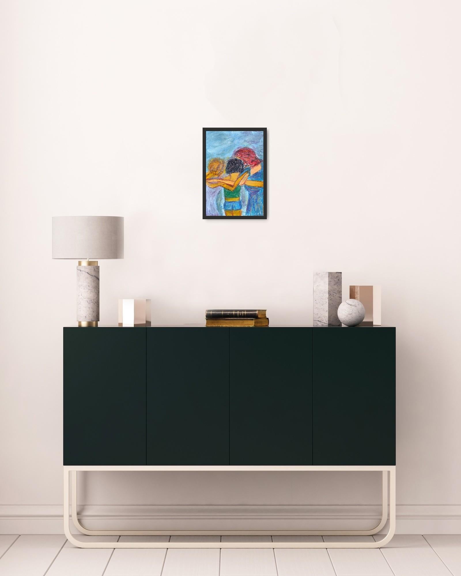 Contemporary figurative painting of women oil pastels on paper 
