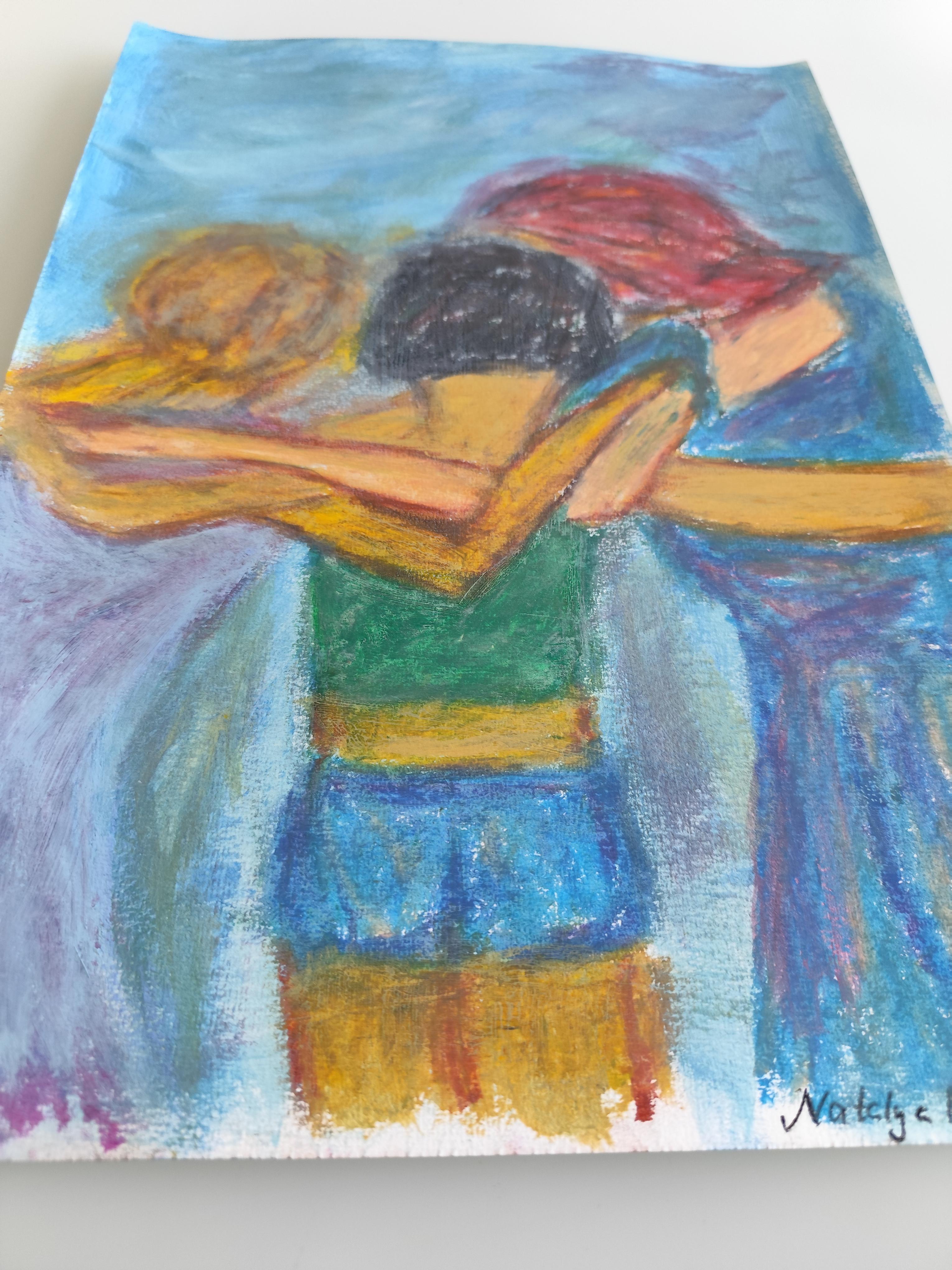 Contemporary figurative painting of women oil pastels on paper 
