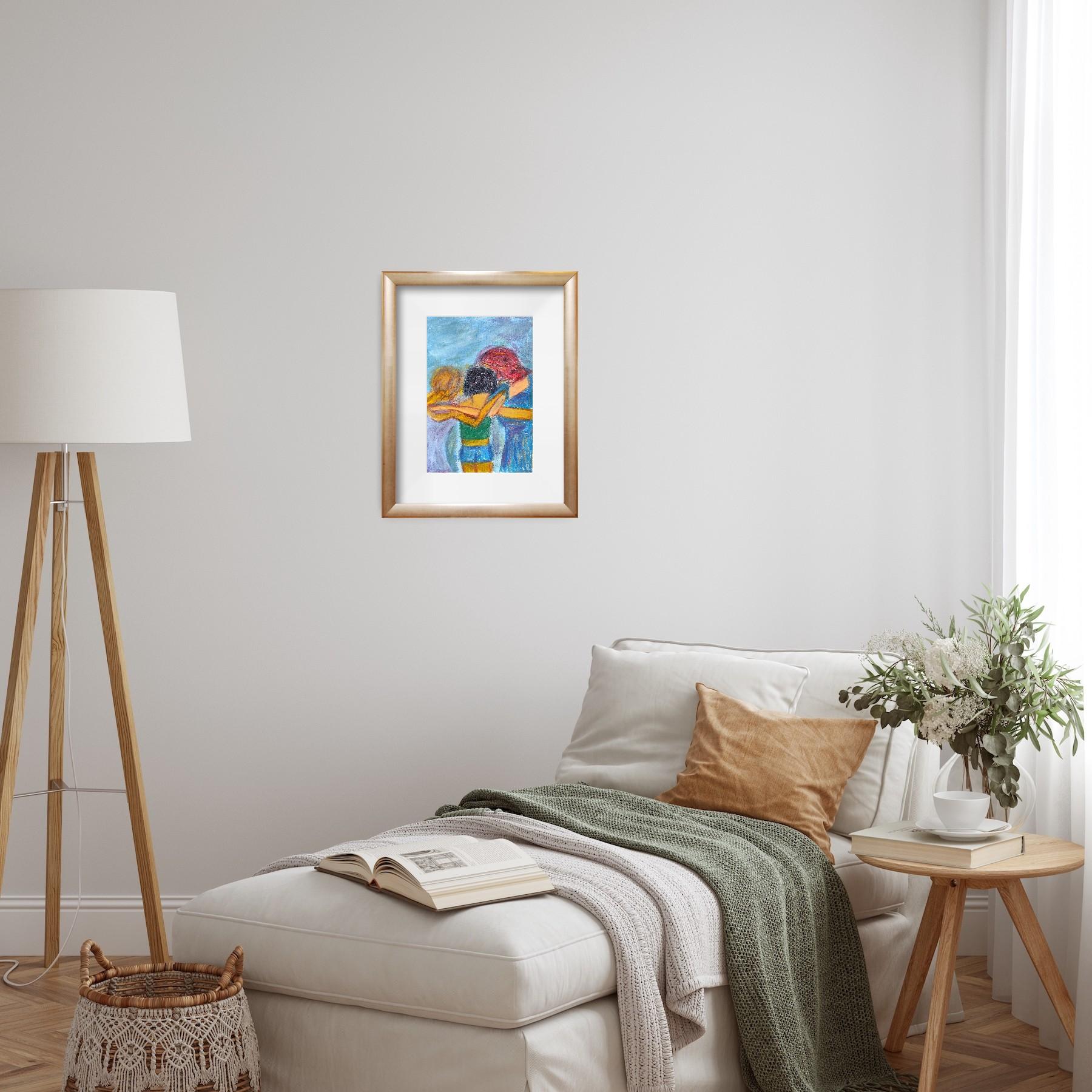 Contemporary figurative painting of women oil pastels on paper 