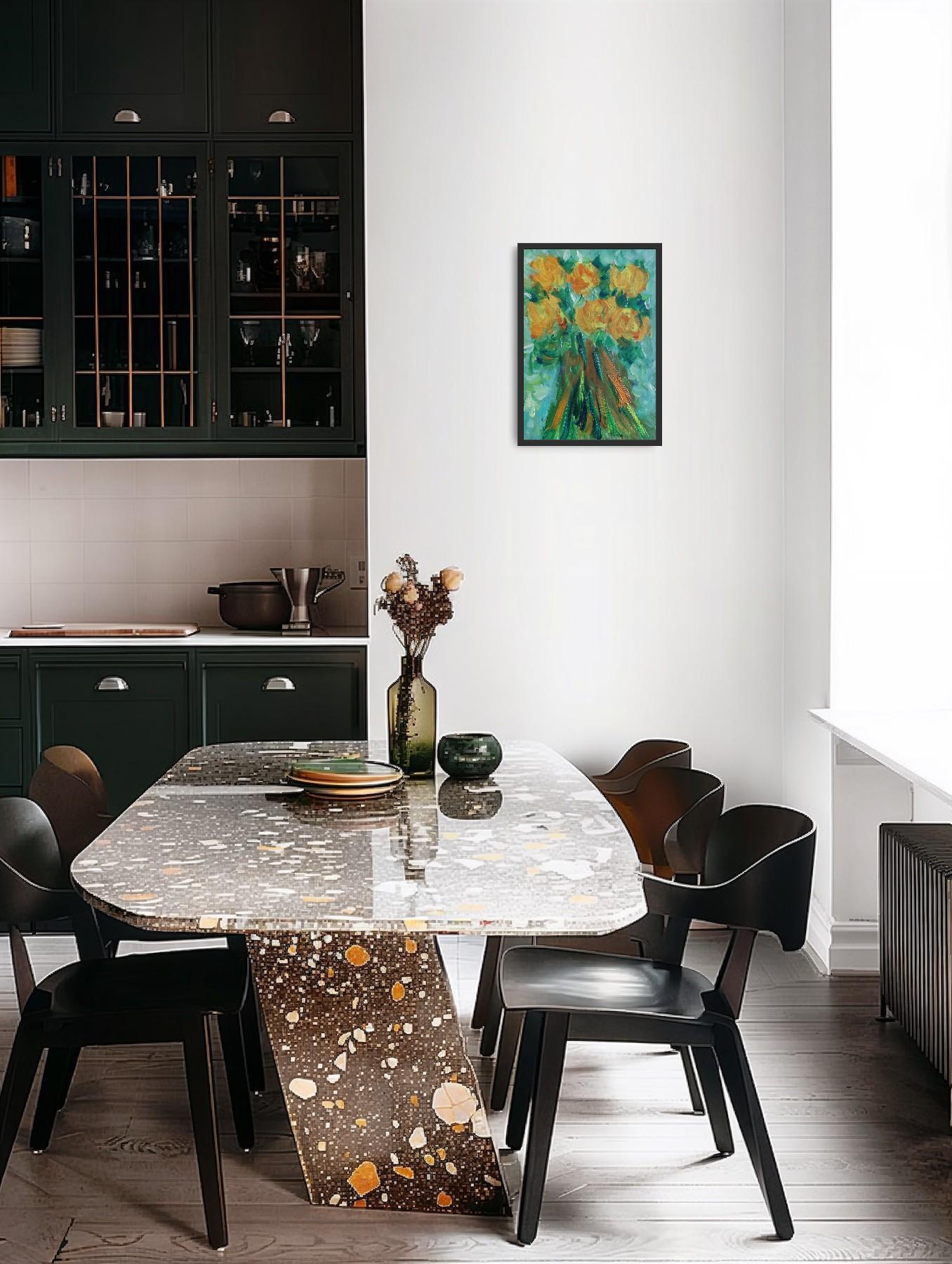 Pintura al óleo contemporánea impresionista abstracta floral tulipanes papel 