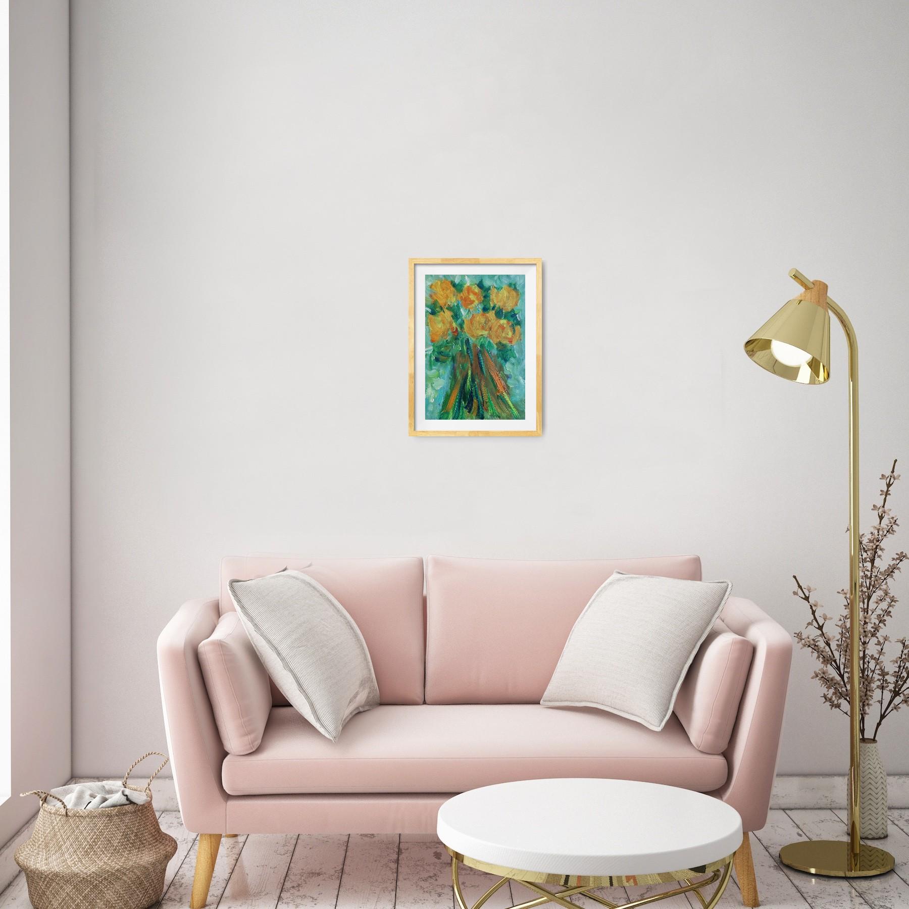 Pintura al óleo contemporánea impresionista abstracta floral tulipanes papel 