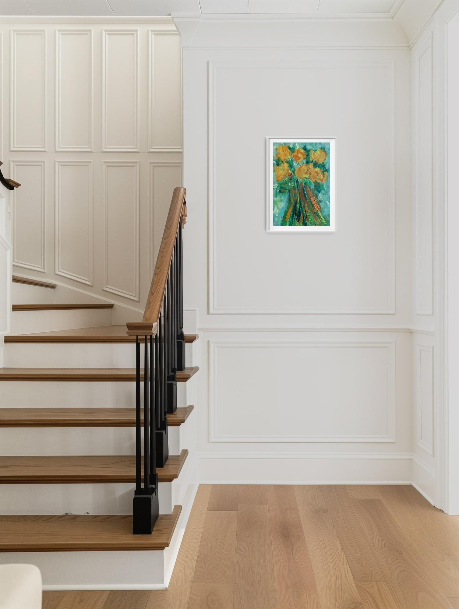 Pintura al óleo contemporánea impresionista abstracta floral tulipanes papel 