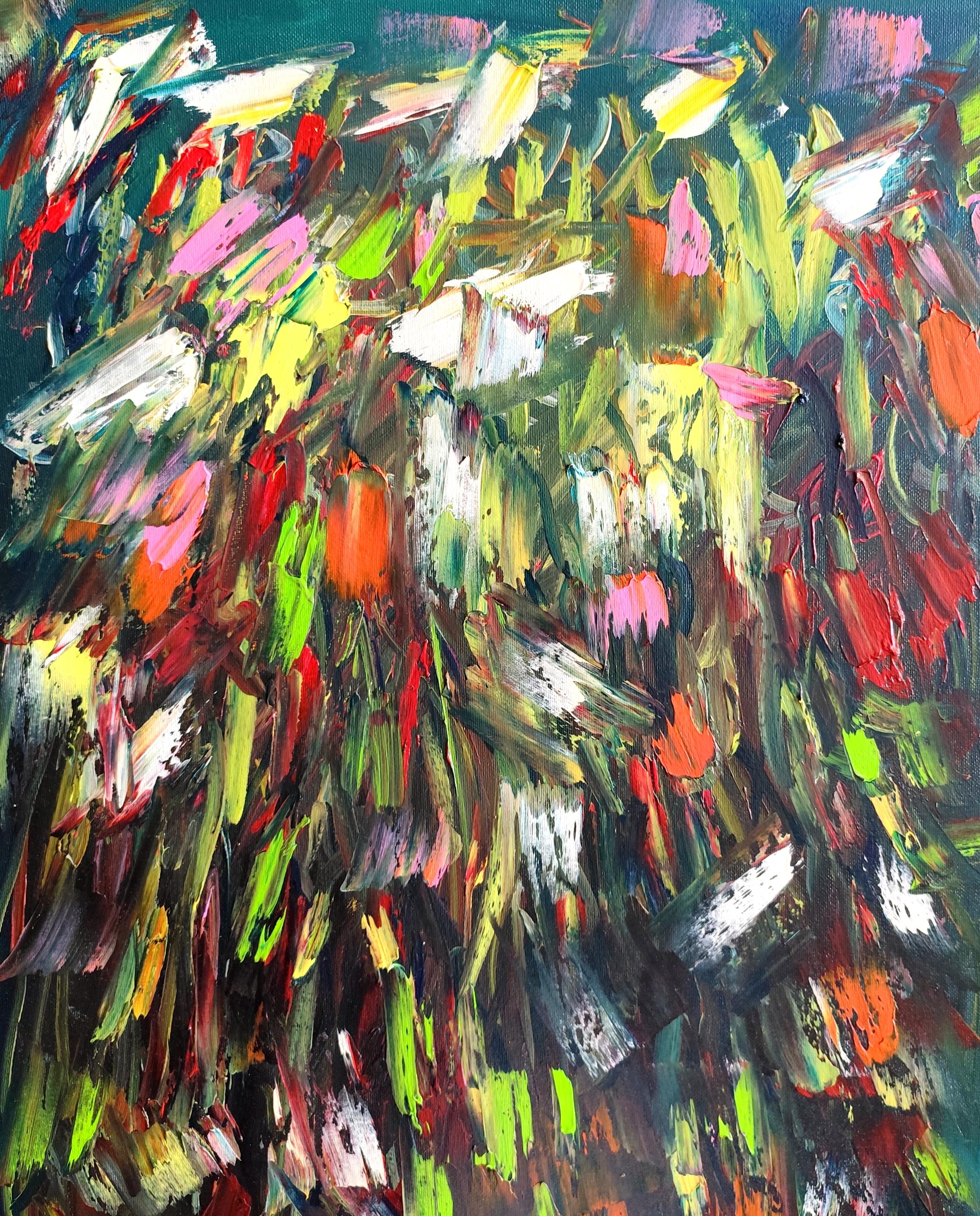 Landscape Painting de Natalya Mougenot  - Lienzo al óleo abstracto impresionista expresivo naturaleza floral "Pradera de verano"