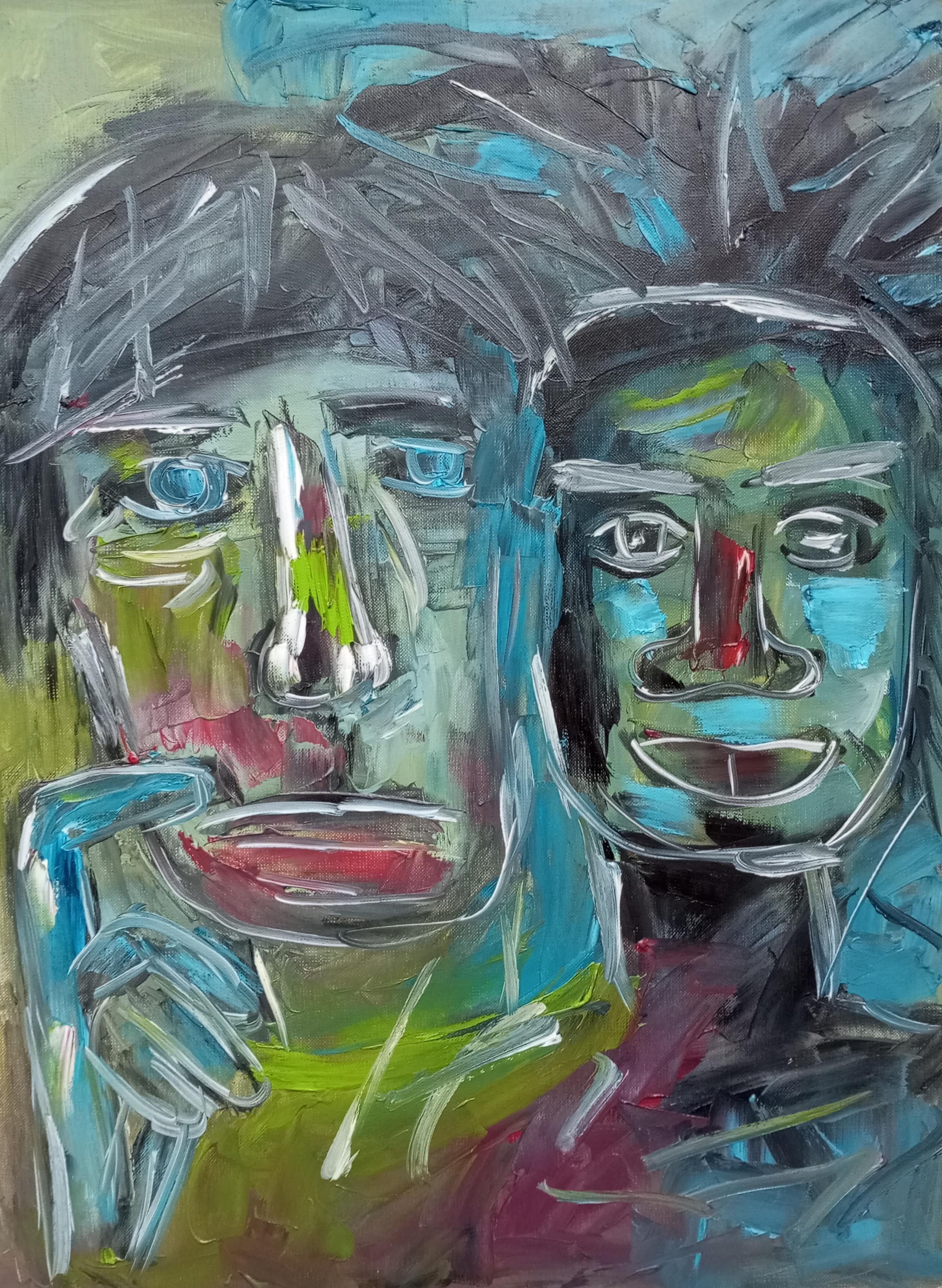 Natalya Mougenot  Figurative Painting -  "Friendship Wharol/Basquiat"