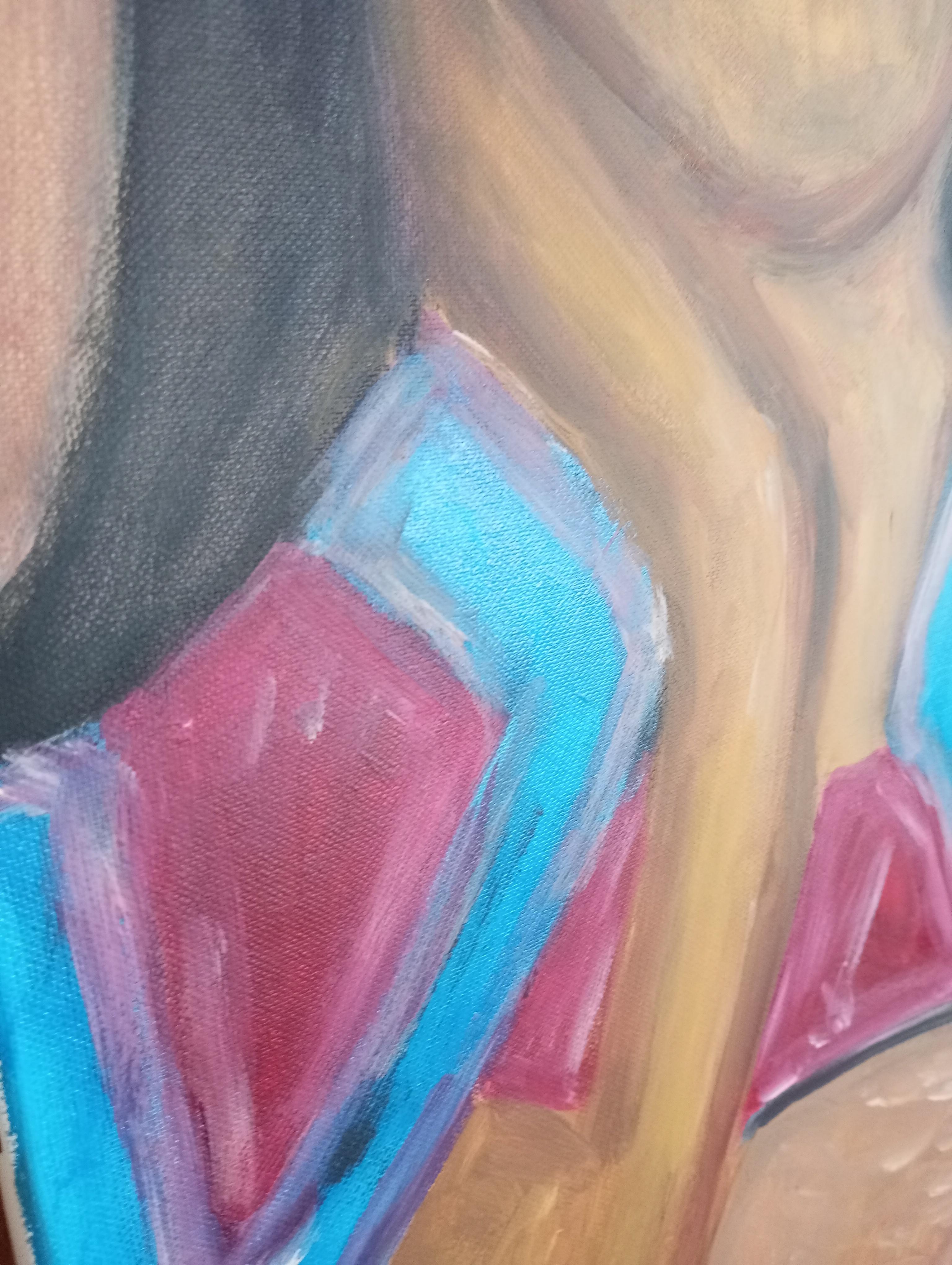 Quadro figurativo contemporaneo di una donna acrilico su tela pronto da appendere in vendita 7