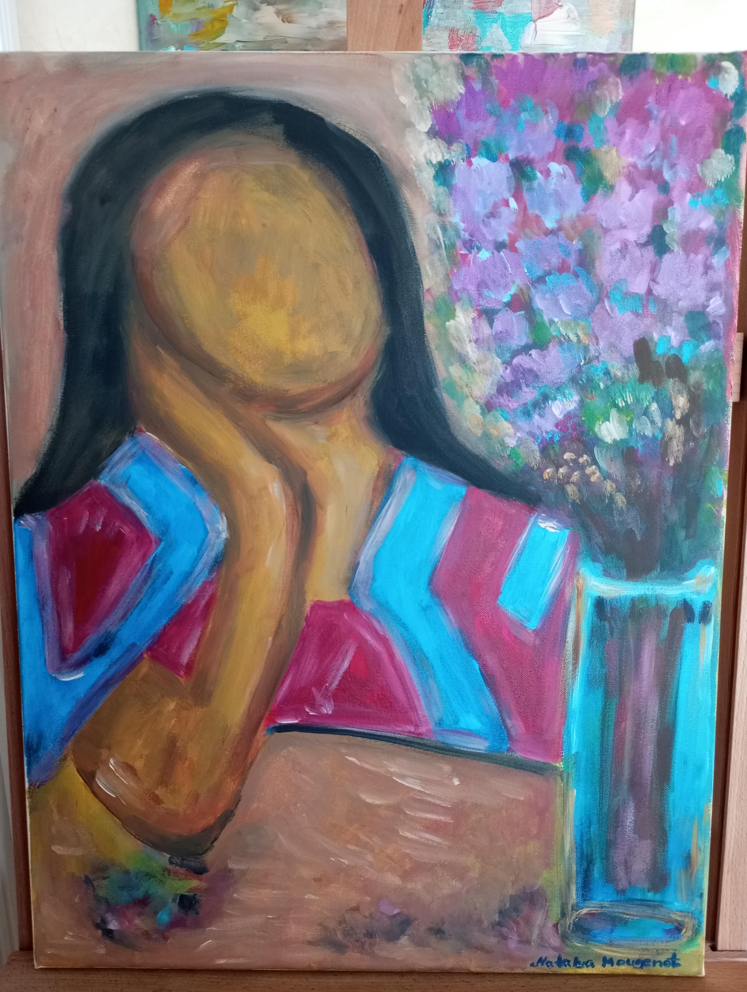 Quadro figurativo contemporaneo di una donna acrilico su tela pronto da appendere in vendita 8