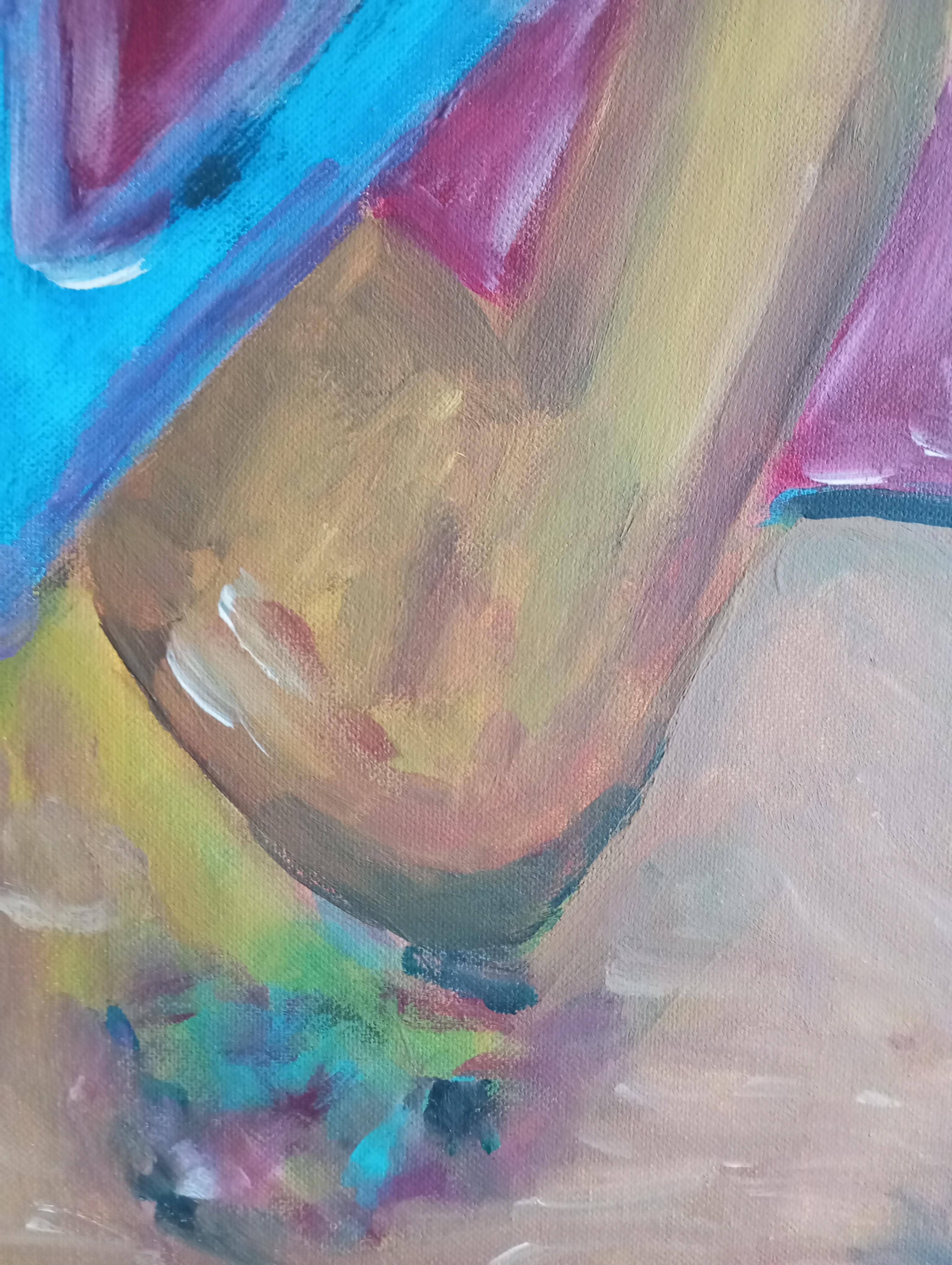 Quadro figurativo contemporaneo di una donna acrilico su tela pronto da appendere in vendita 10