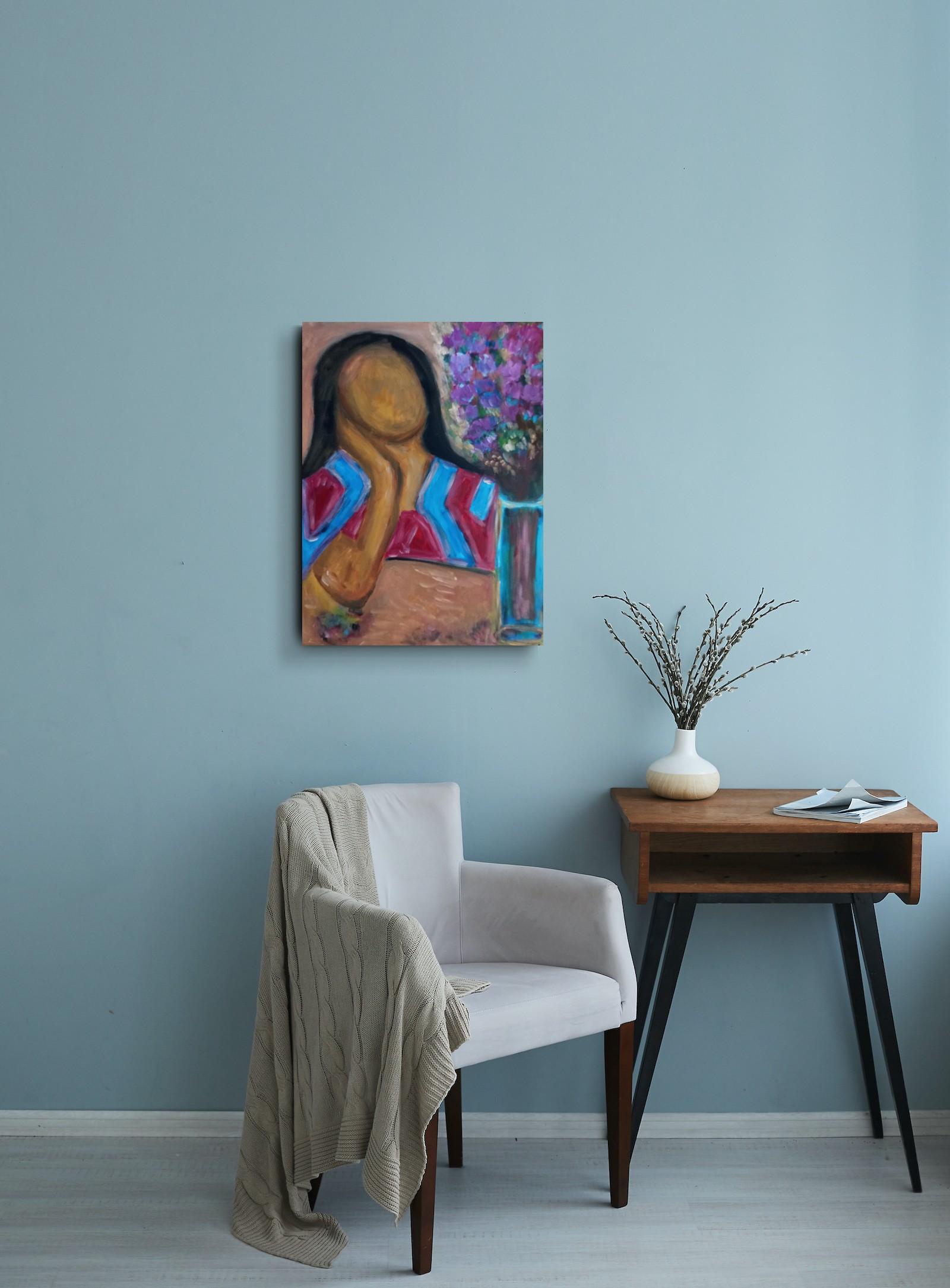 Quadro figurativo contemporaneo di una donna acrilico su tela pronto da appendere - Painting Contemporaneo di Natalya Mougenot 